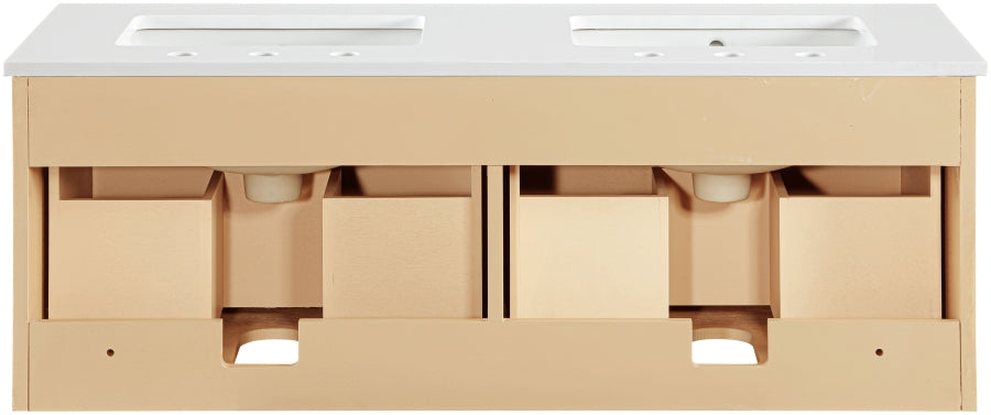 Leonardo White Engineered Stone And Solid Wood Wall Mounted Bathroom Vanity