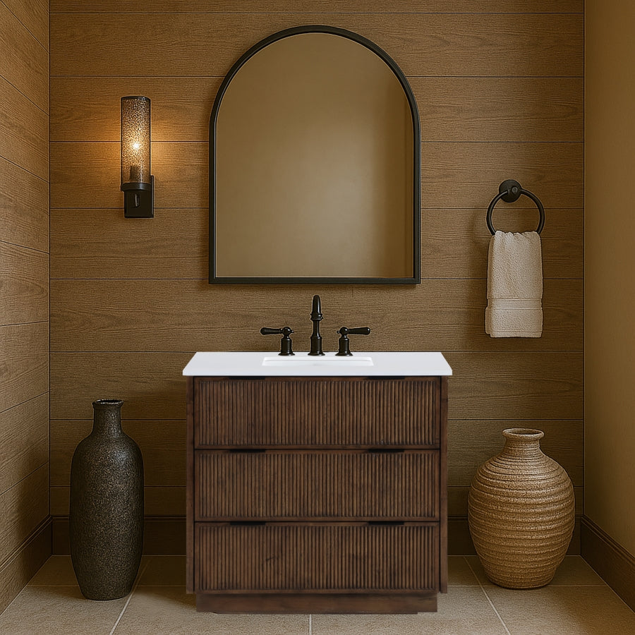 Willard 36" White Engineered Stone And Solid Wood Bathroom Vanity