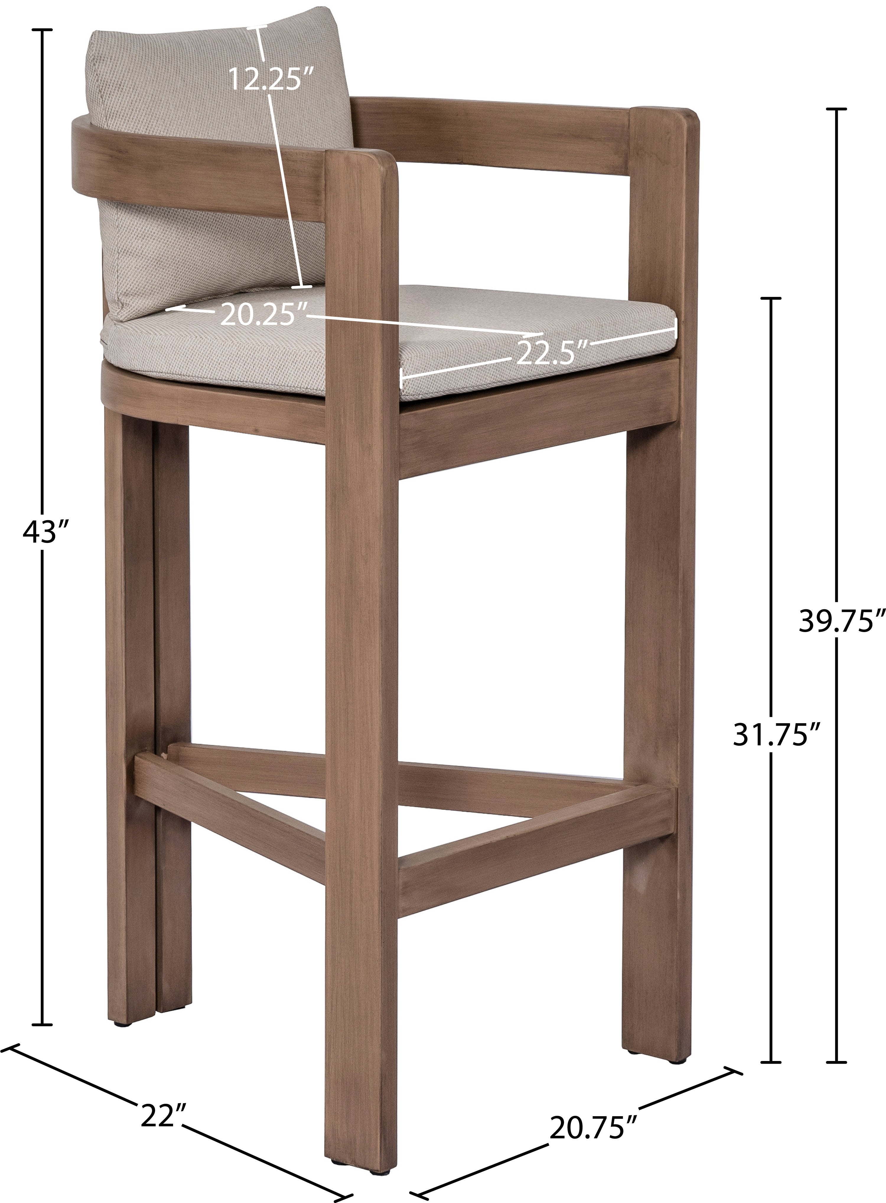 Newport Water Resistant Fabric Upholstered Outdoor Patio Bar Stool