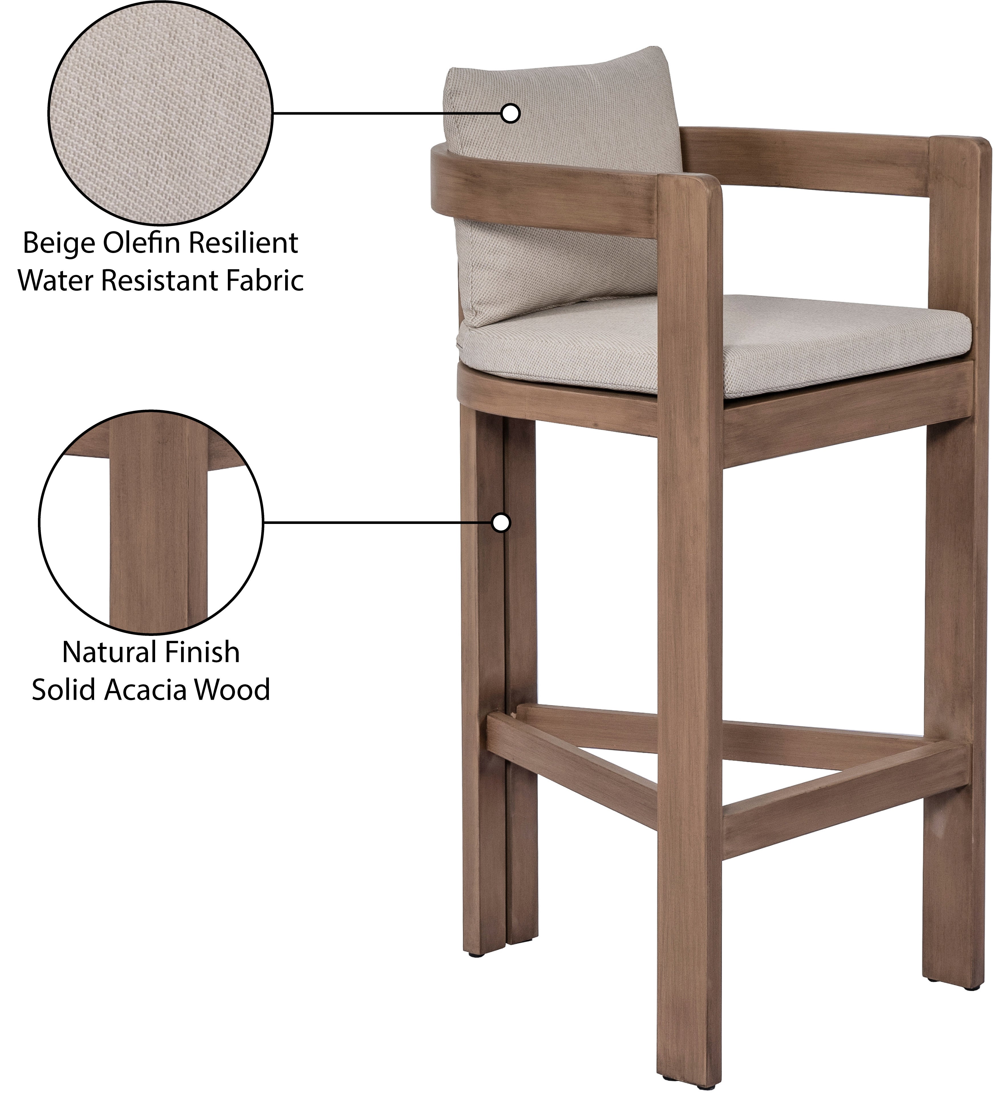 Newport Water Resistant Fabric Upholstered Outdoor Patio Bar Stool