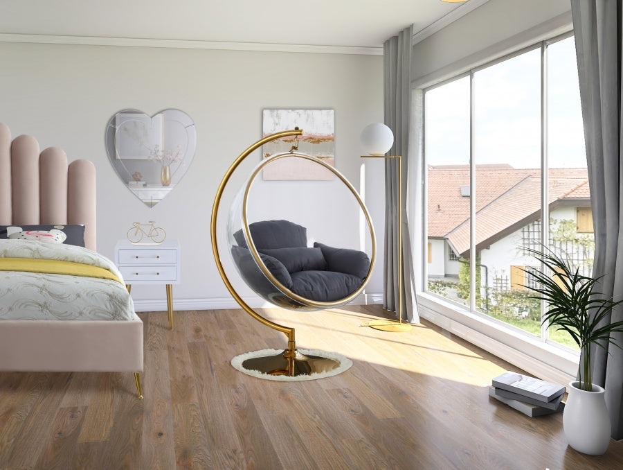 Luna Acrylic And Fabric Upholstered Swing Bubble Accent Chair