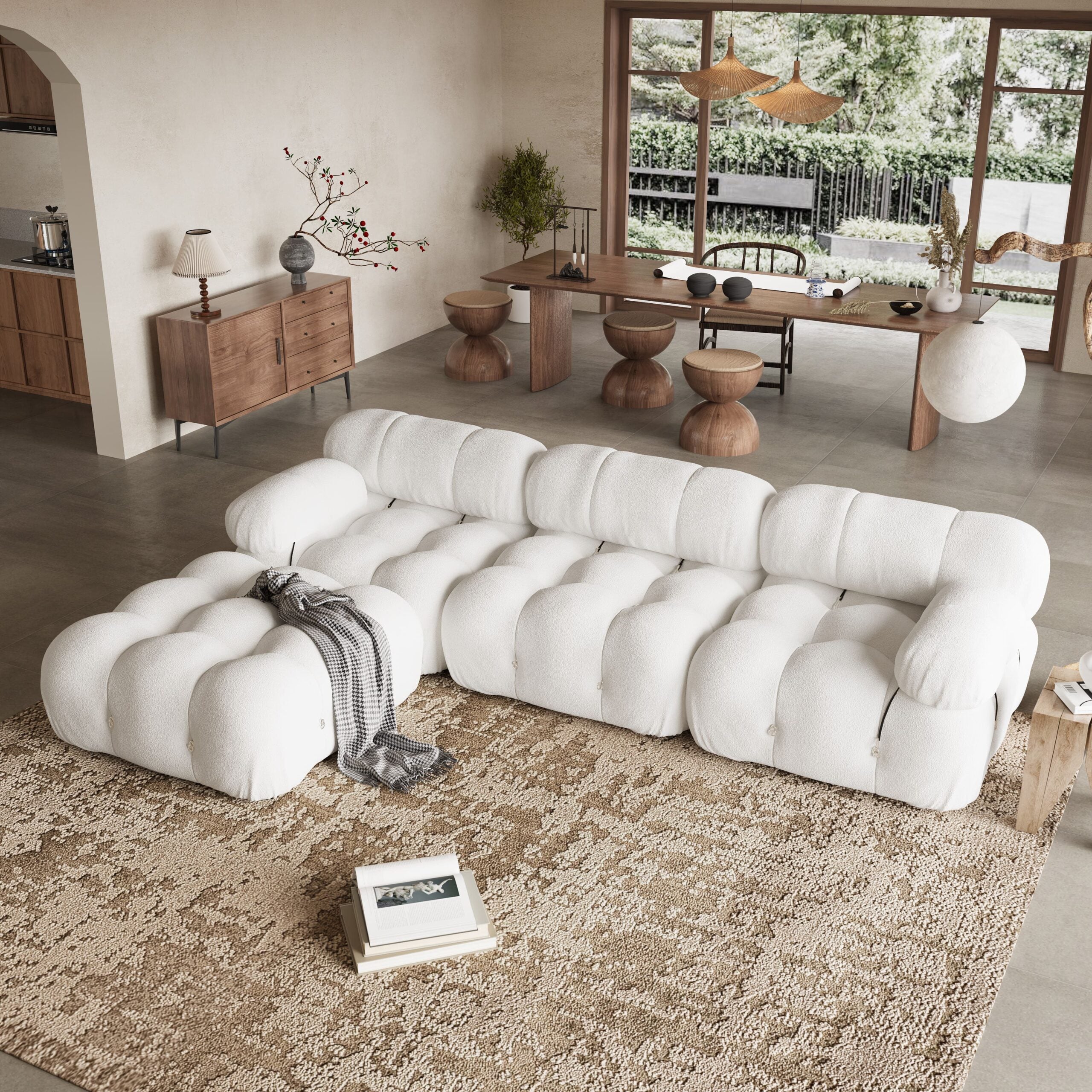 Mario Bellini Boucle Sofa with Ottoman