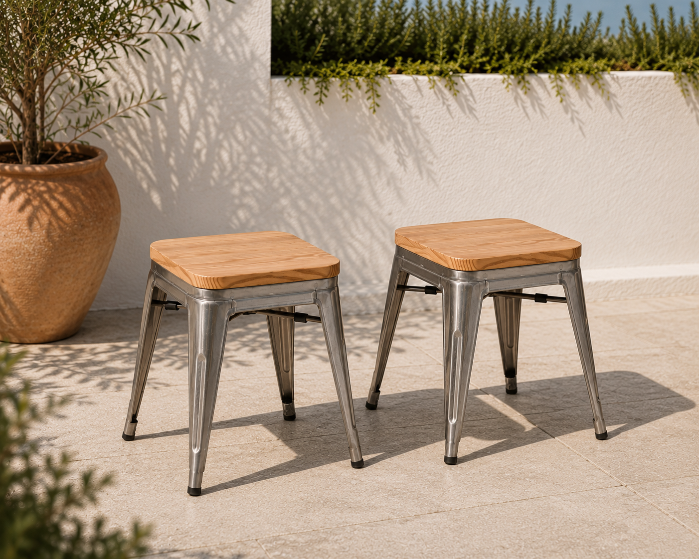 Mini Tolix Stool (Natural Wood Seat)