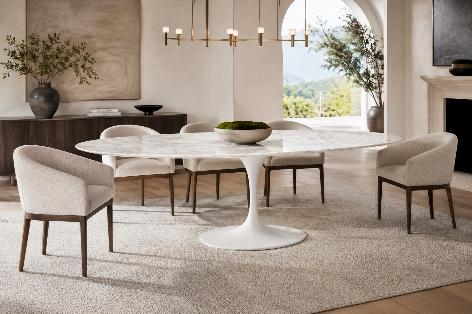Table à manger ovale en marbre blanc