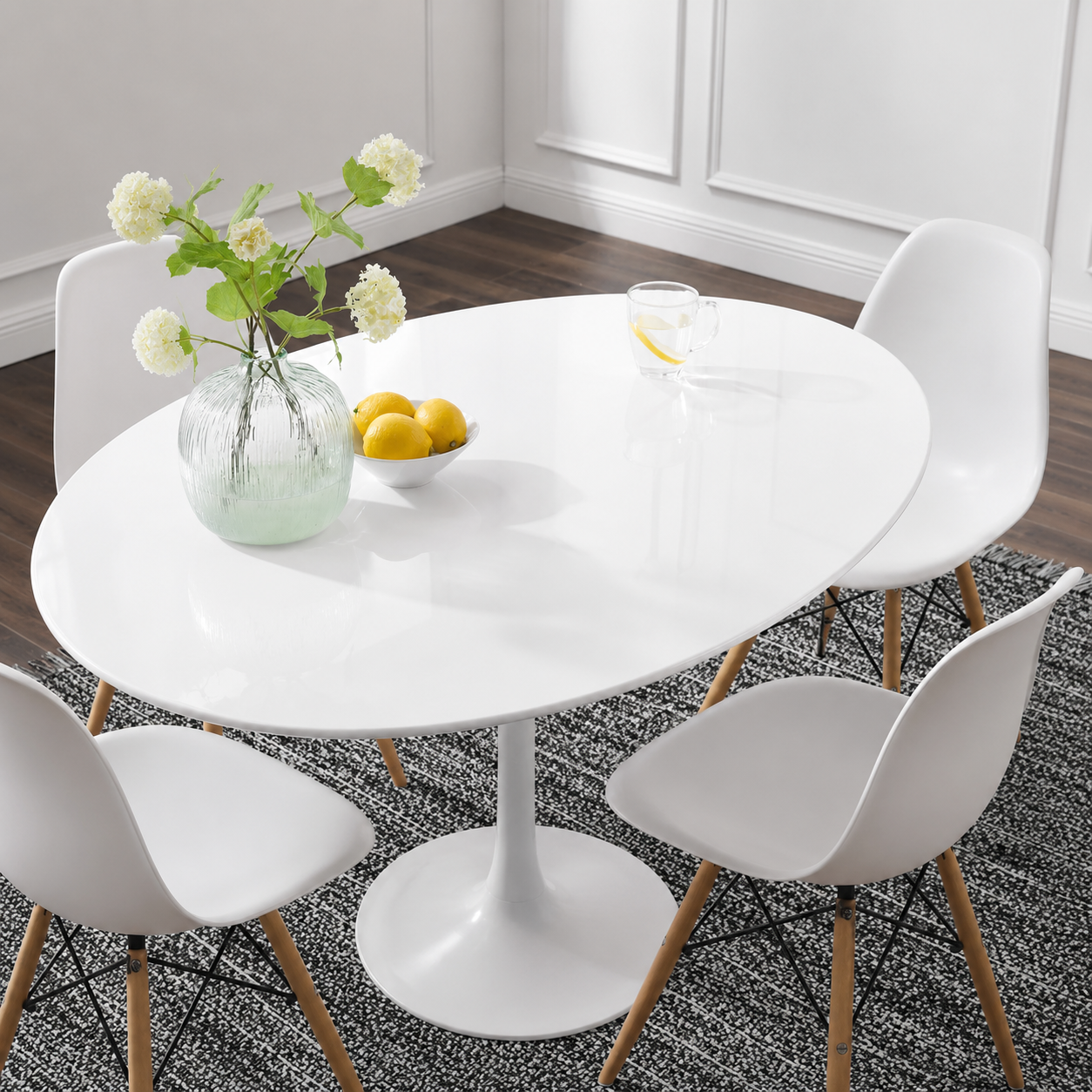 White Lacquer Oval Tulip Dining Table