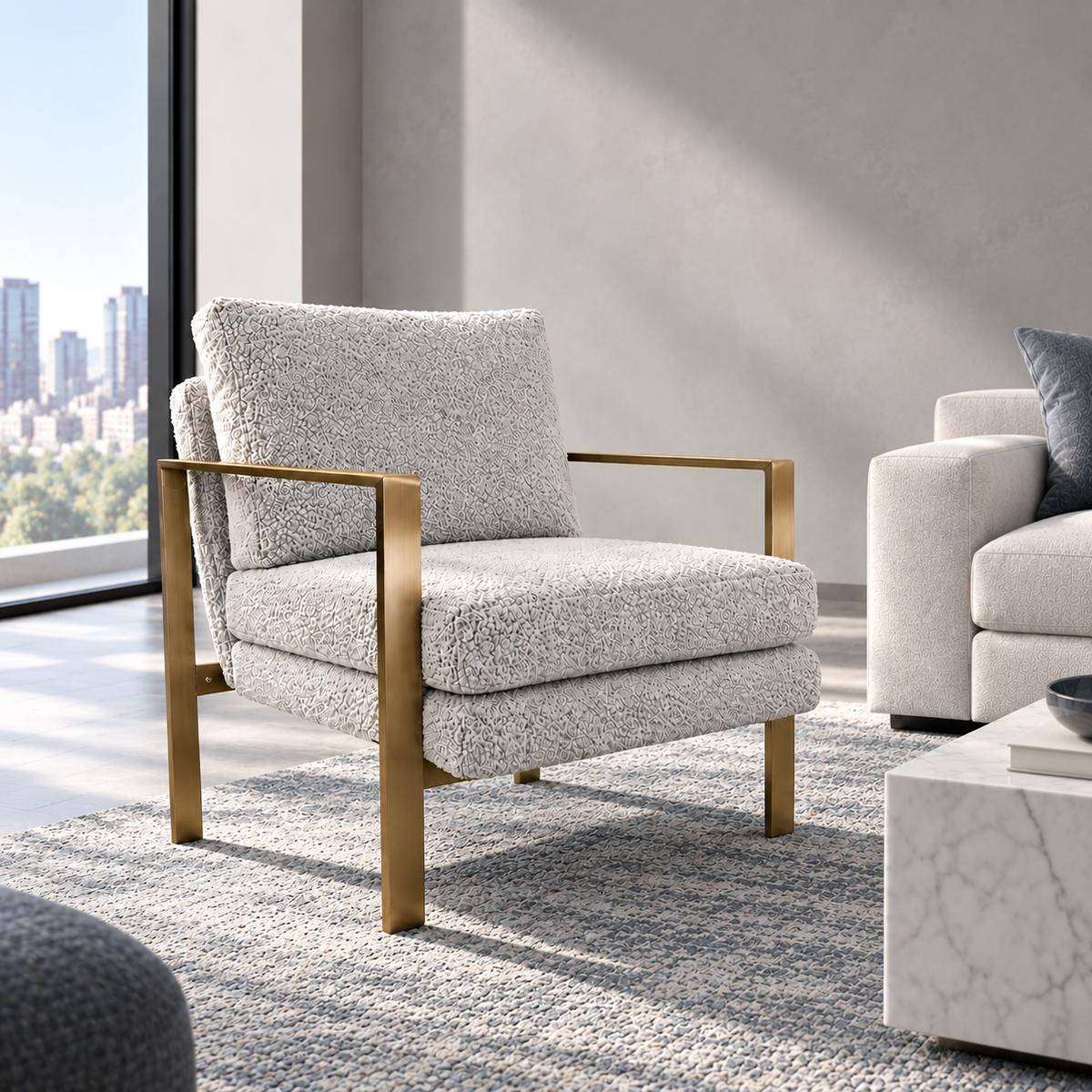 Fauteuil Lounge Sidney White Boucle