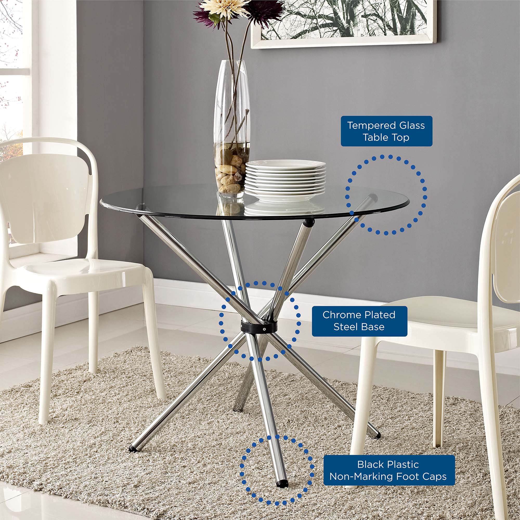 Baton Round Dining Table in Clear