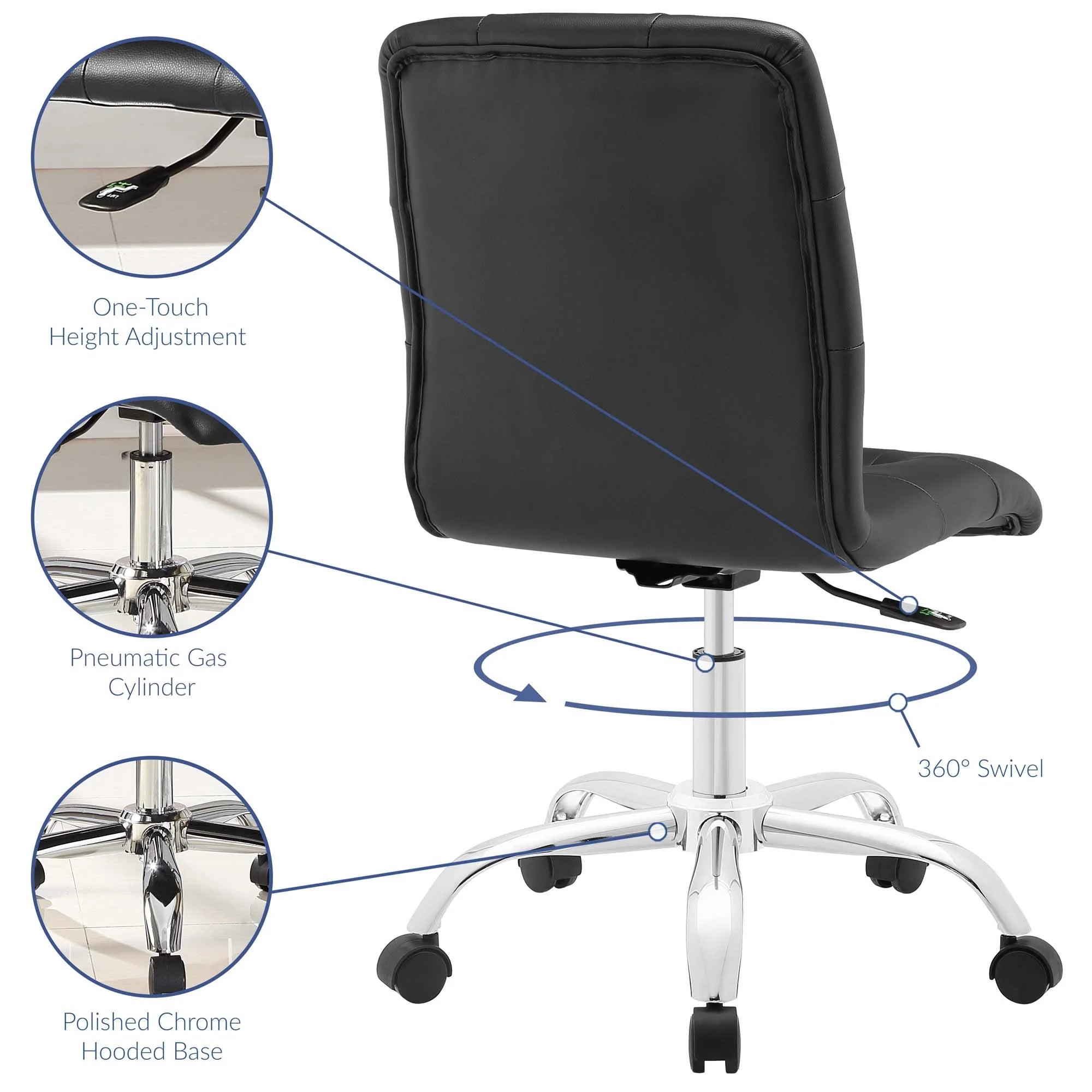 Chaise de bureau sans accoudoirs à dossier moyen Prim