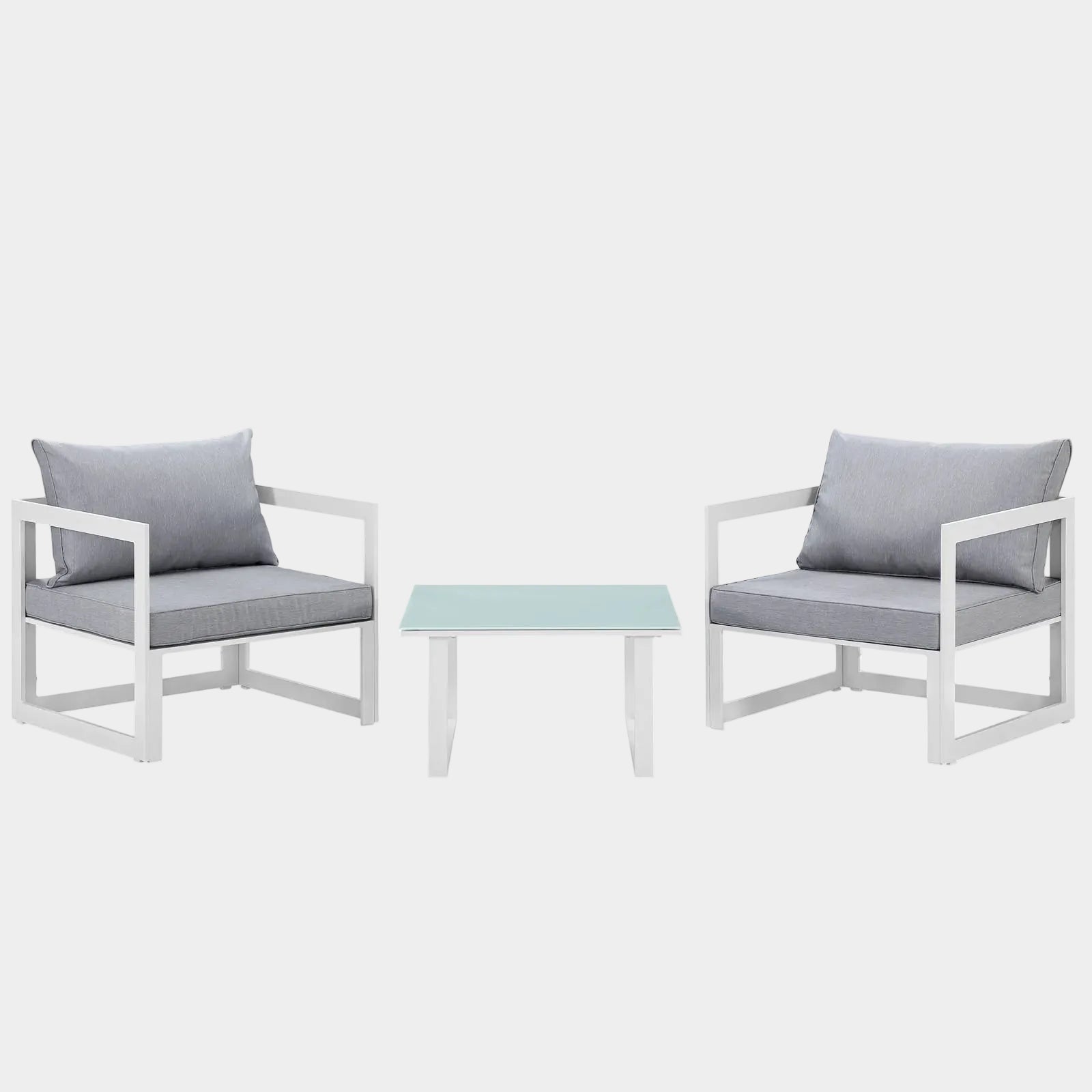 Fortuna 3 Piece Outdoor Patio Sectional Sofa Set in White Gray