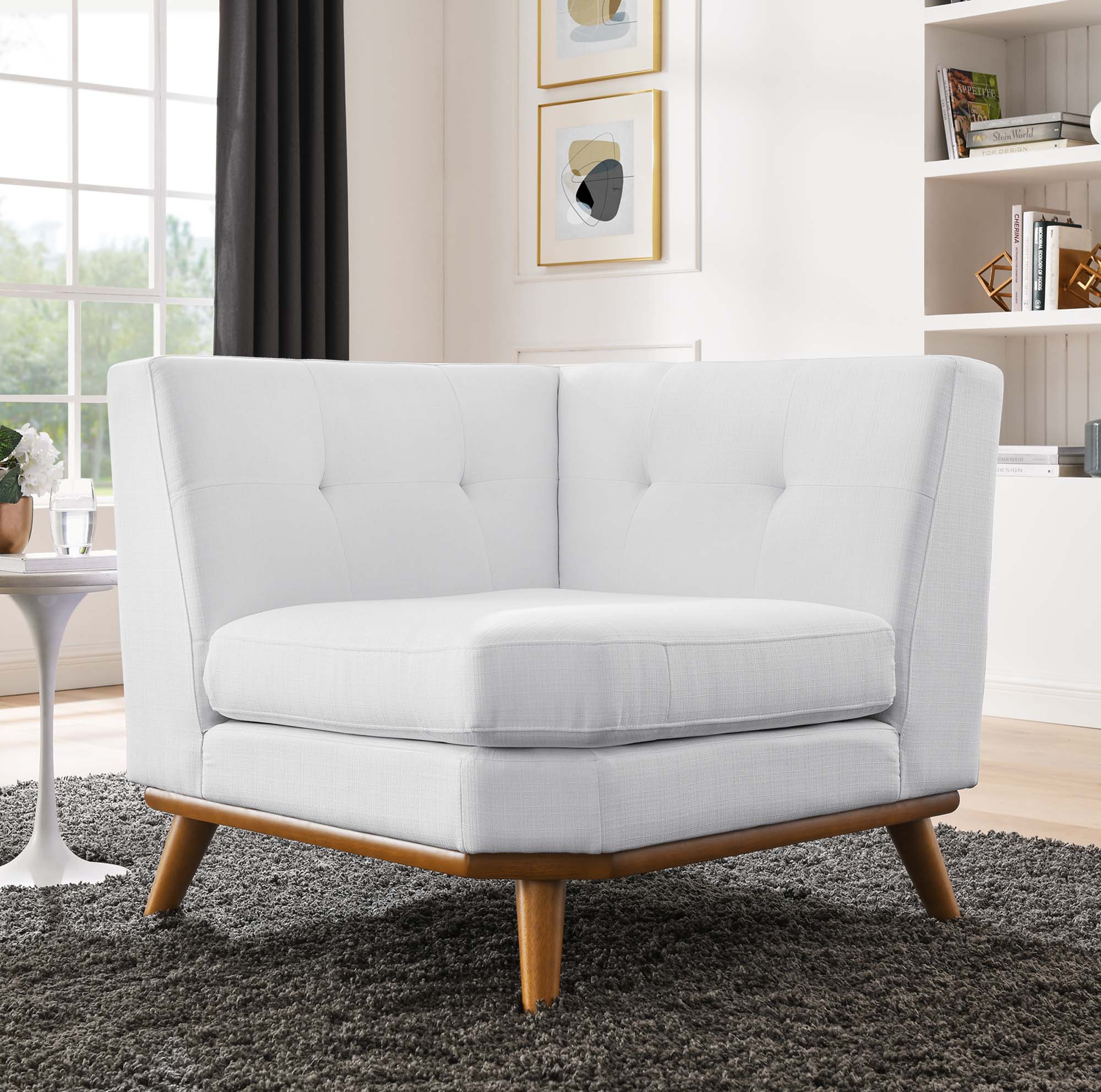 Engage Upholstered Fabric Corner Chair in Beige