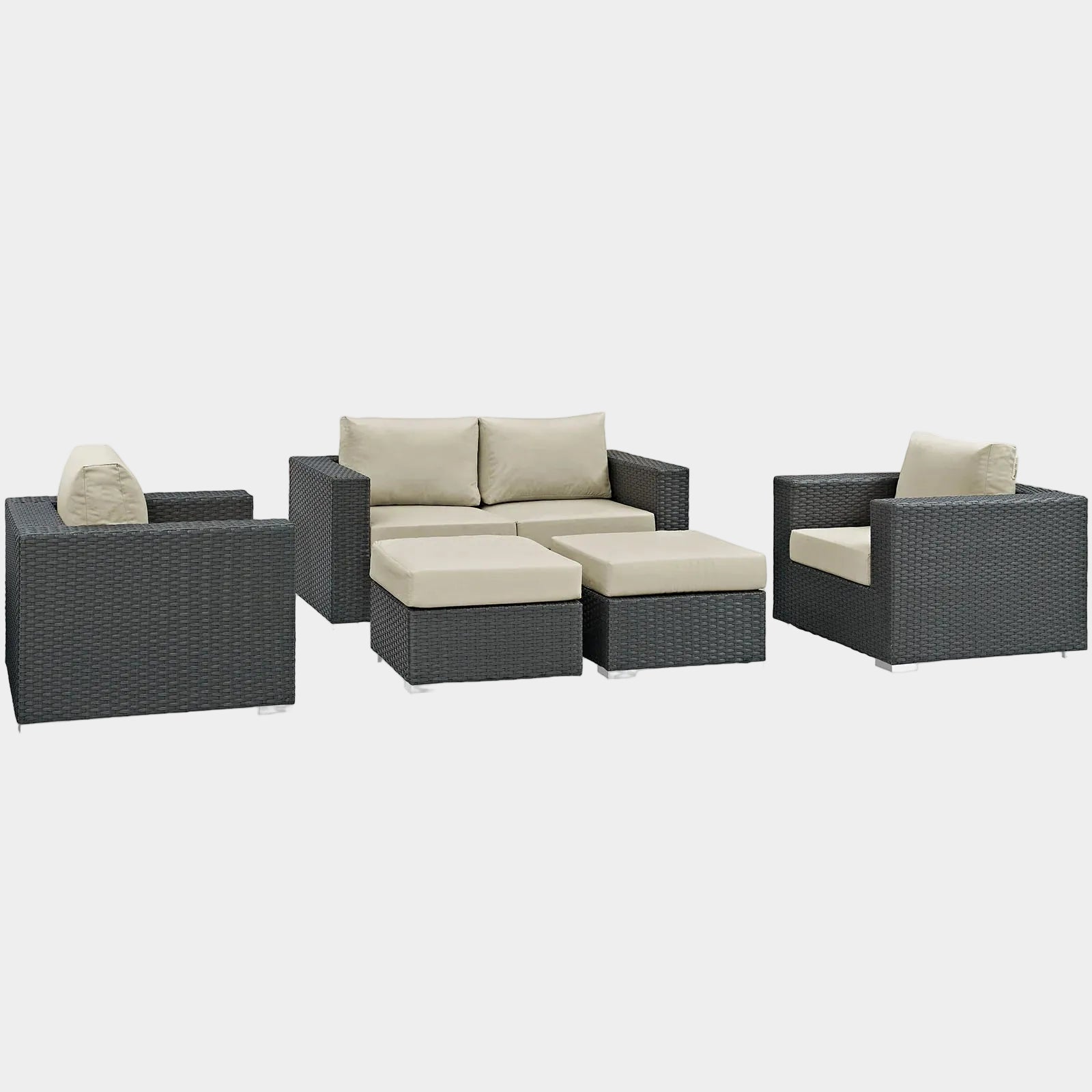 Sojourn 5 Piece Outdoor Patio Sunbrella® Sectional Set in Canvas Antique Beige