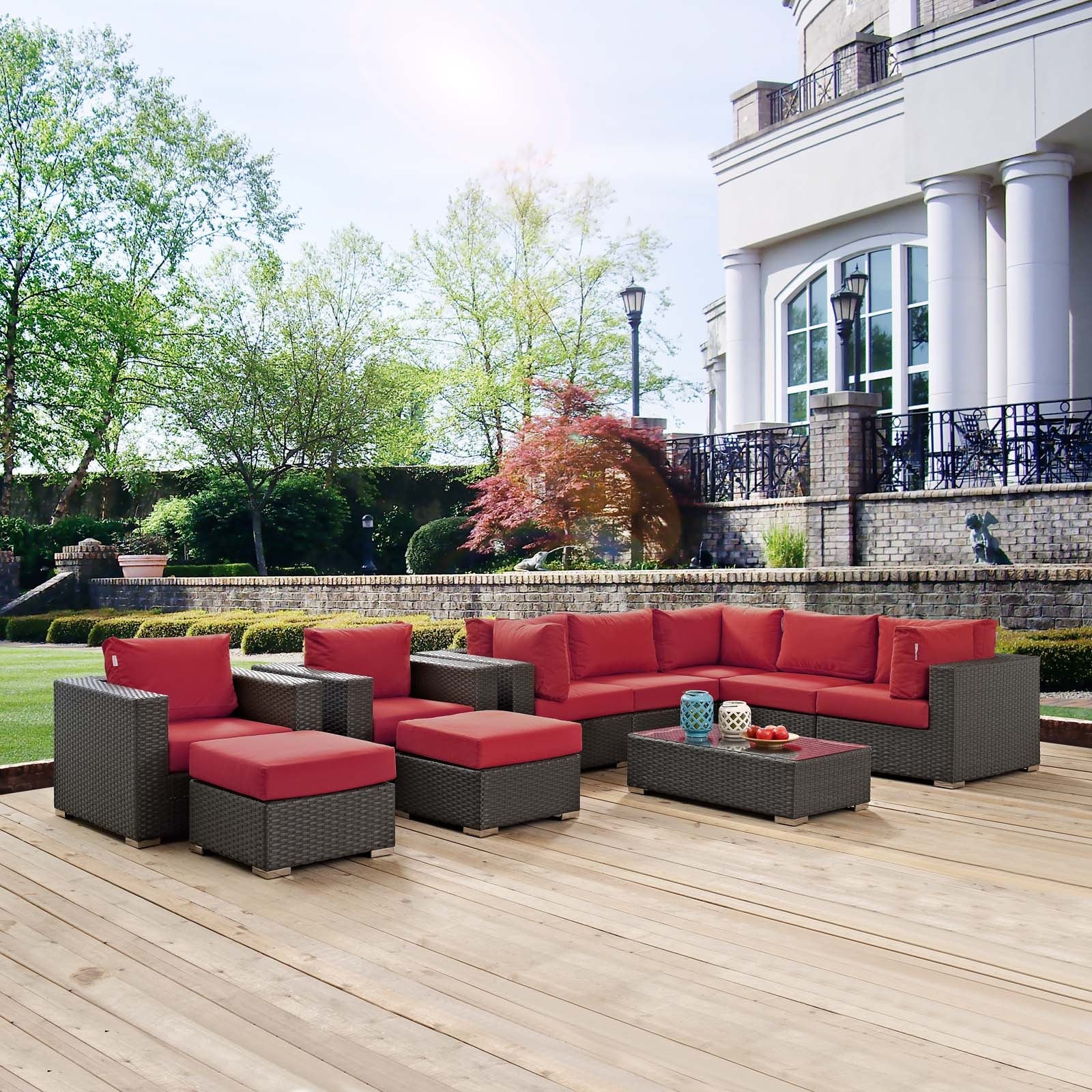 Sojourn 10 Piece Outdoor Patio Sunbrella® Sectional Set