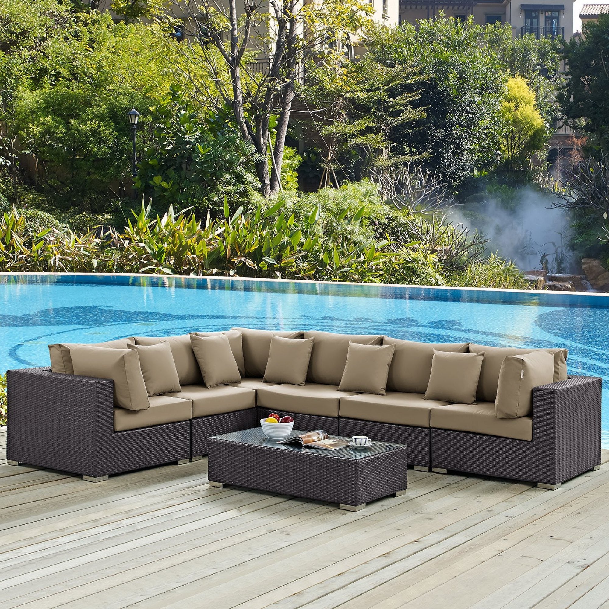 Convene 7 Piece Outdoor Sectional Set in Espresso Mocha