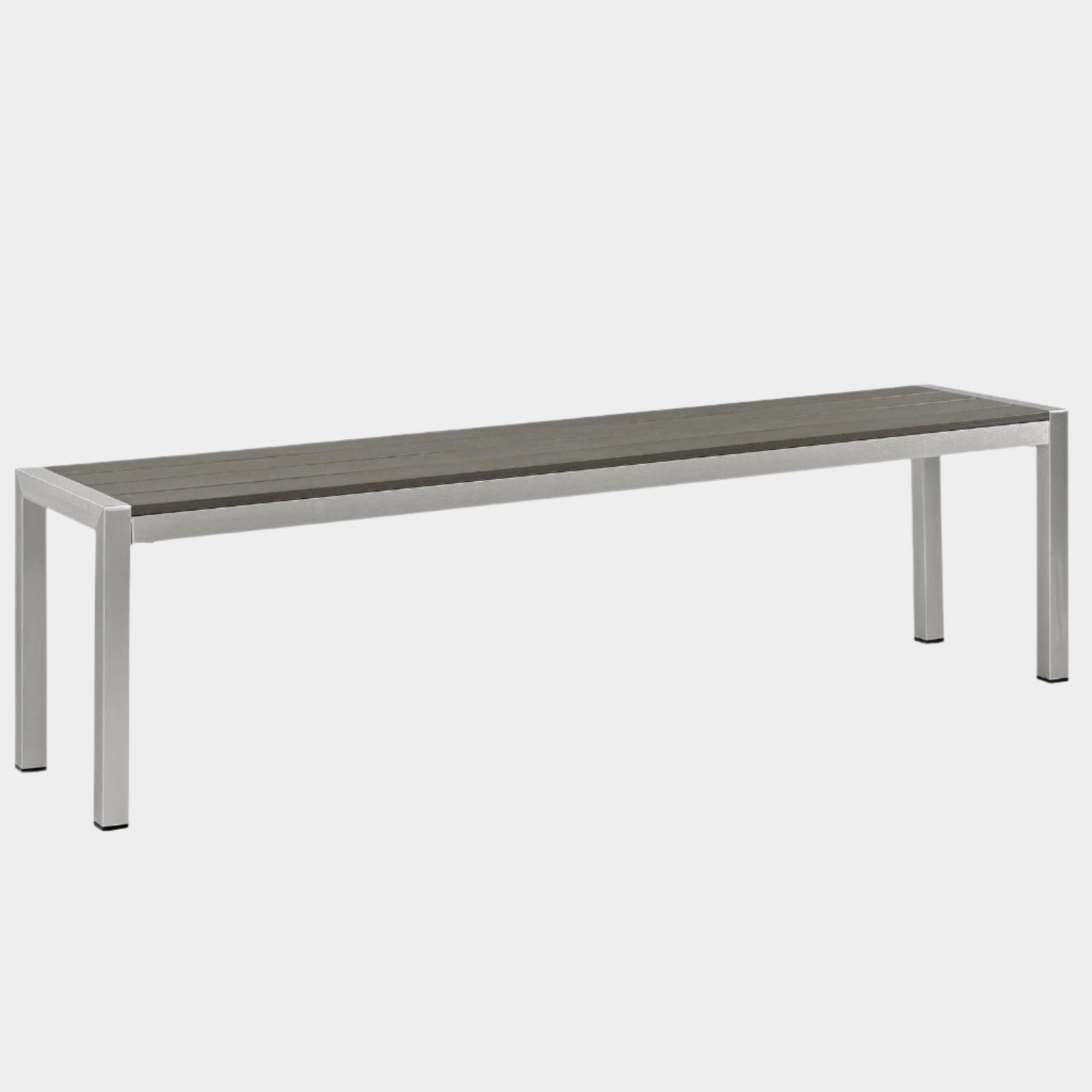 Shore Outdoor Patio Aluminum Bench in Silver Gray