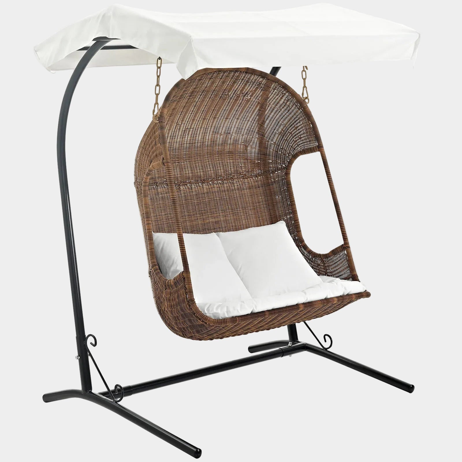 Vantage Outdoor Patio Swing Chair With Stand in Brown White