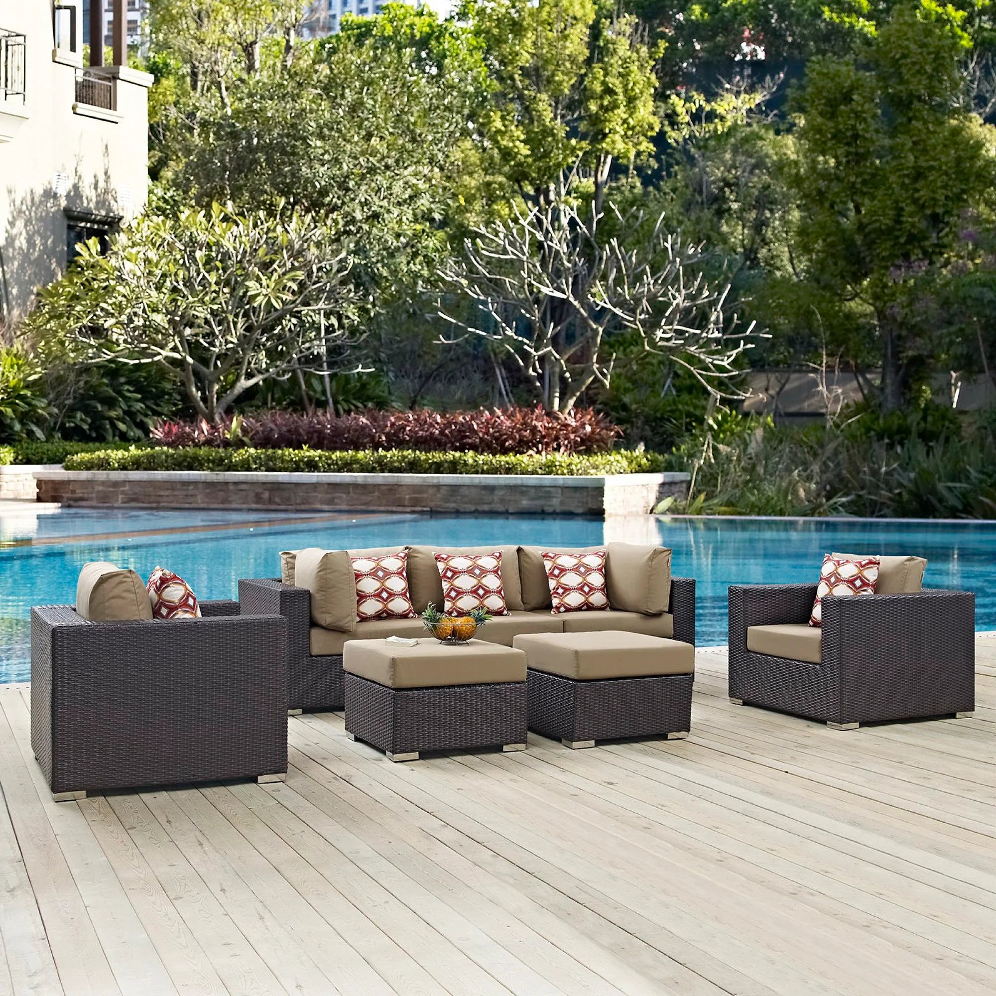 Convene 7 Piece Outdoor Sectional Set in Espresso Mocha