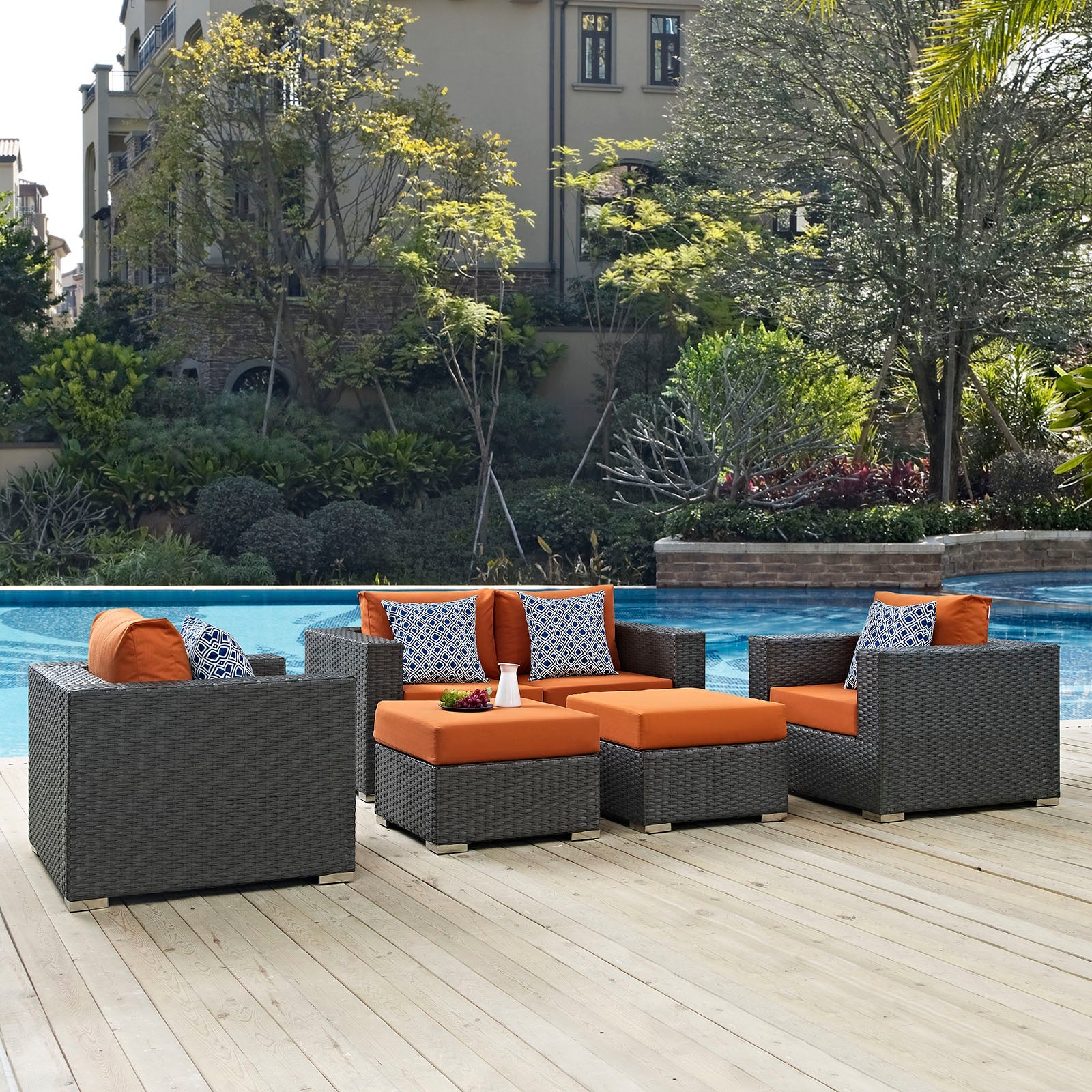 Sojourn 5 Piece Outdoor Patio Sunbrella® Sectional Set in Canvas Tuscan