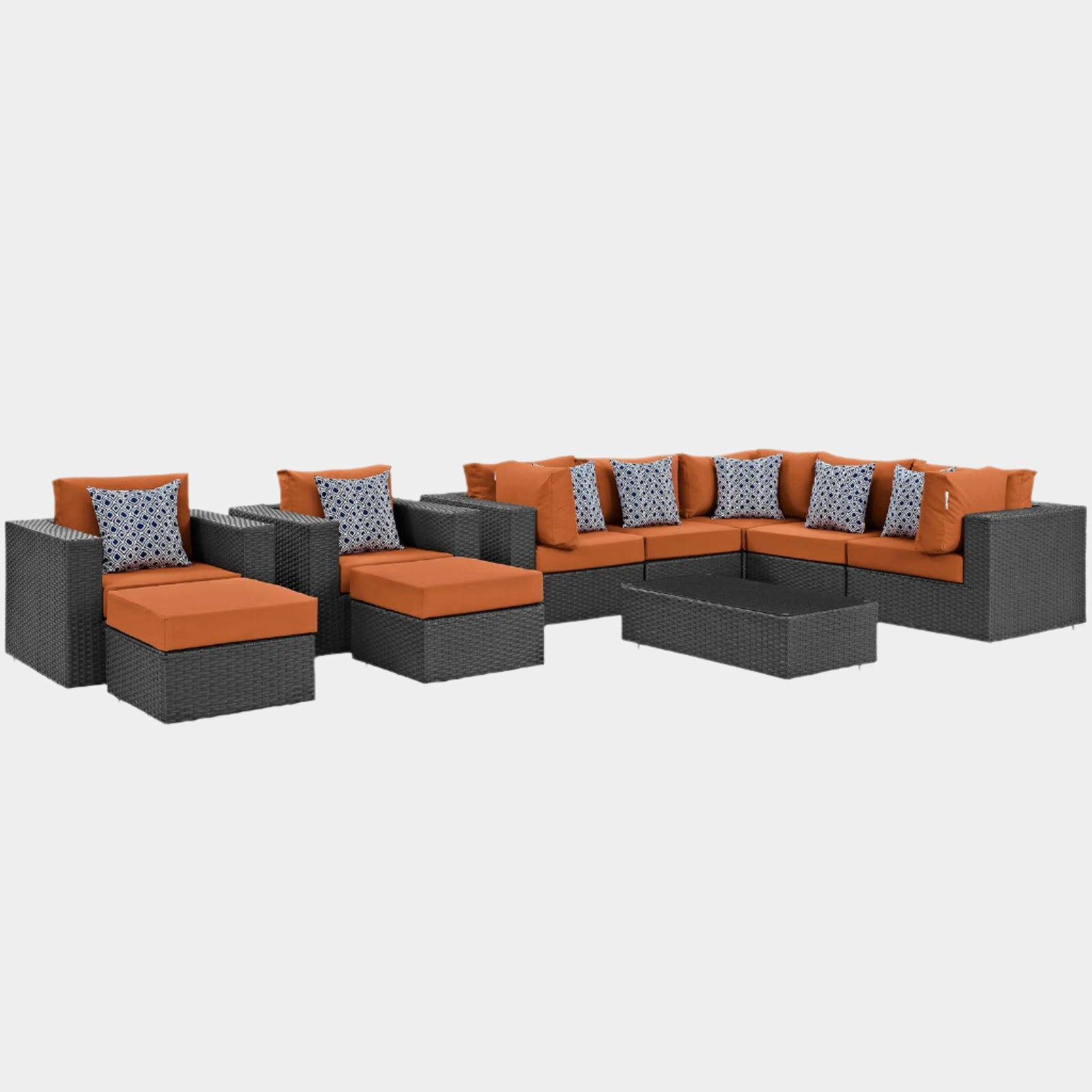 Sojourn 10 Piece Outdoor Patio Sunbrella® Sectional Set in Canvas Tuscan