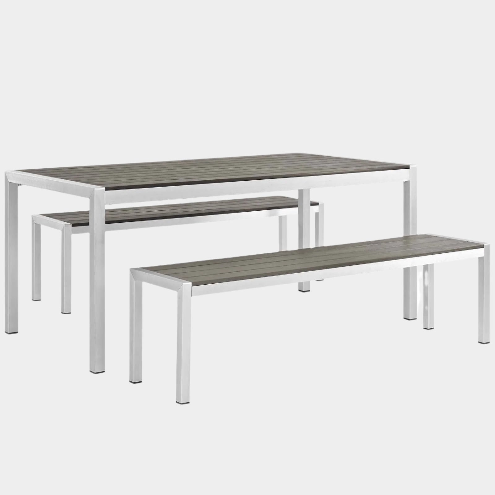 Shore 3 Piece Outdoor Patio Aluminum Dining Set in Silver Gray