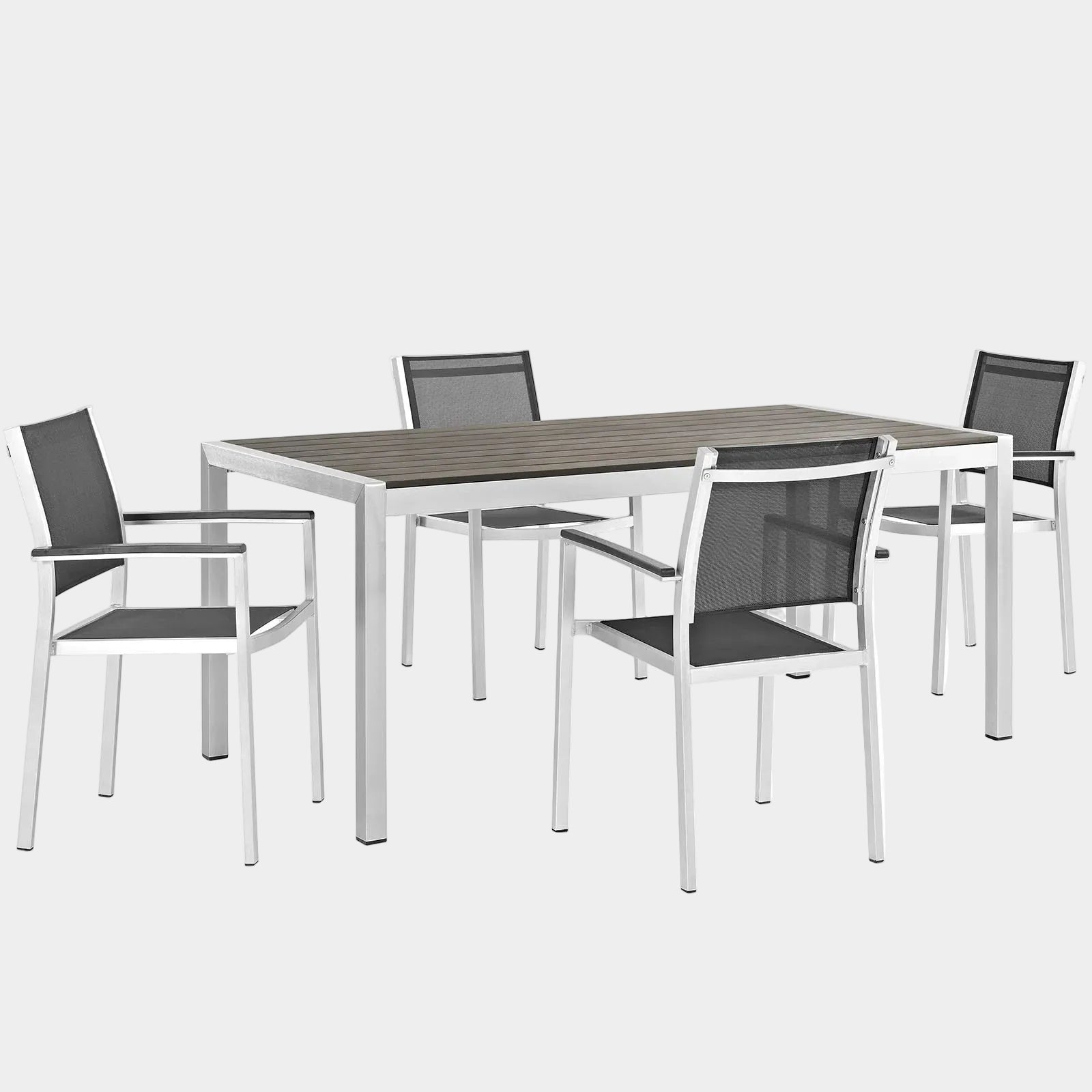 Shore 5 Piece Outdoor Patio Aluminum Dining Set in Silver Black