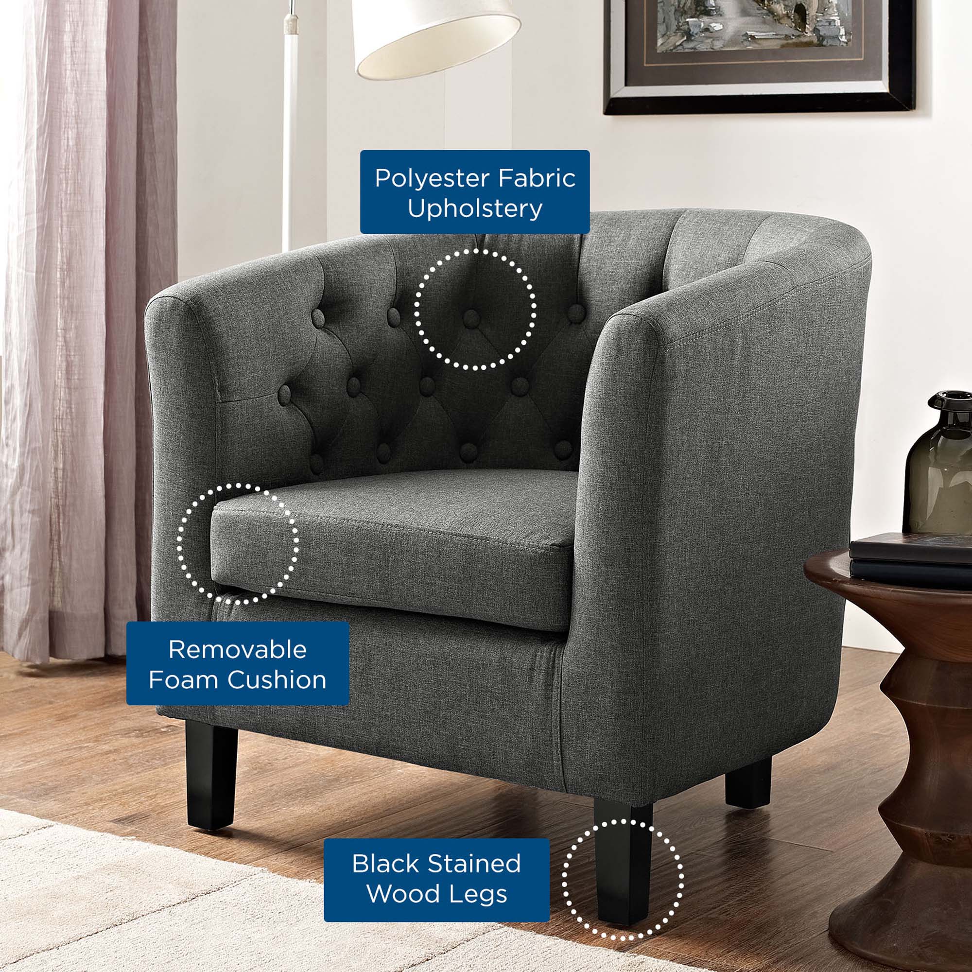 Fauteuil en tissu rembourré Prospect