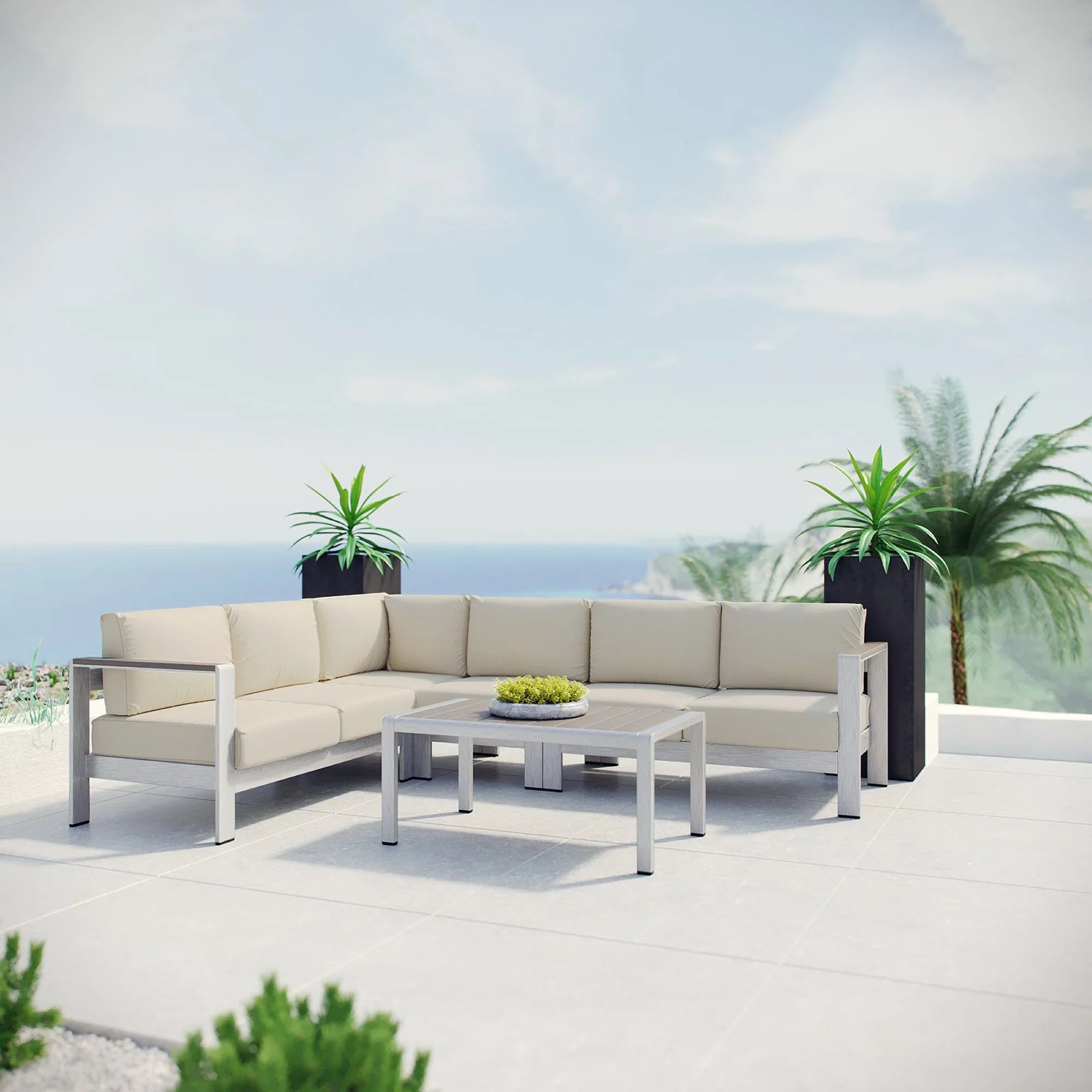 Shore 5 Piece Outdoor Aluminum Sectional Sofa Set