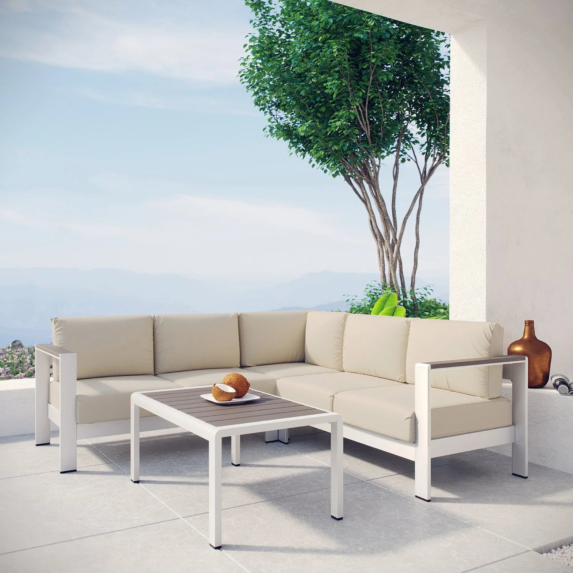 Shore 4 Piece Outdoor Aluminum Sectional Sofa