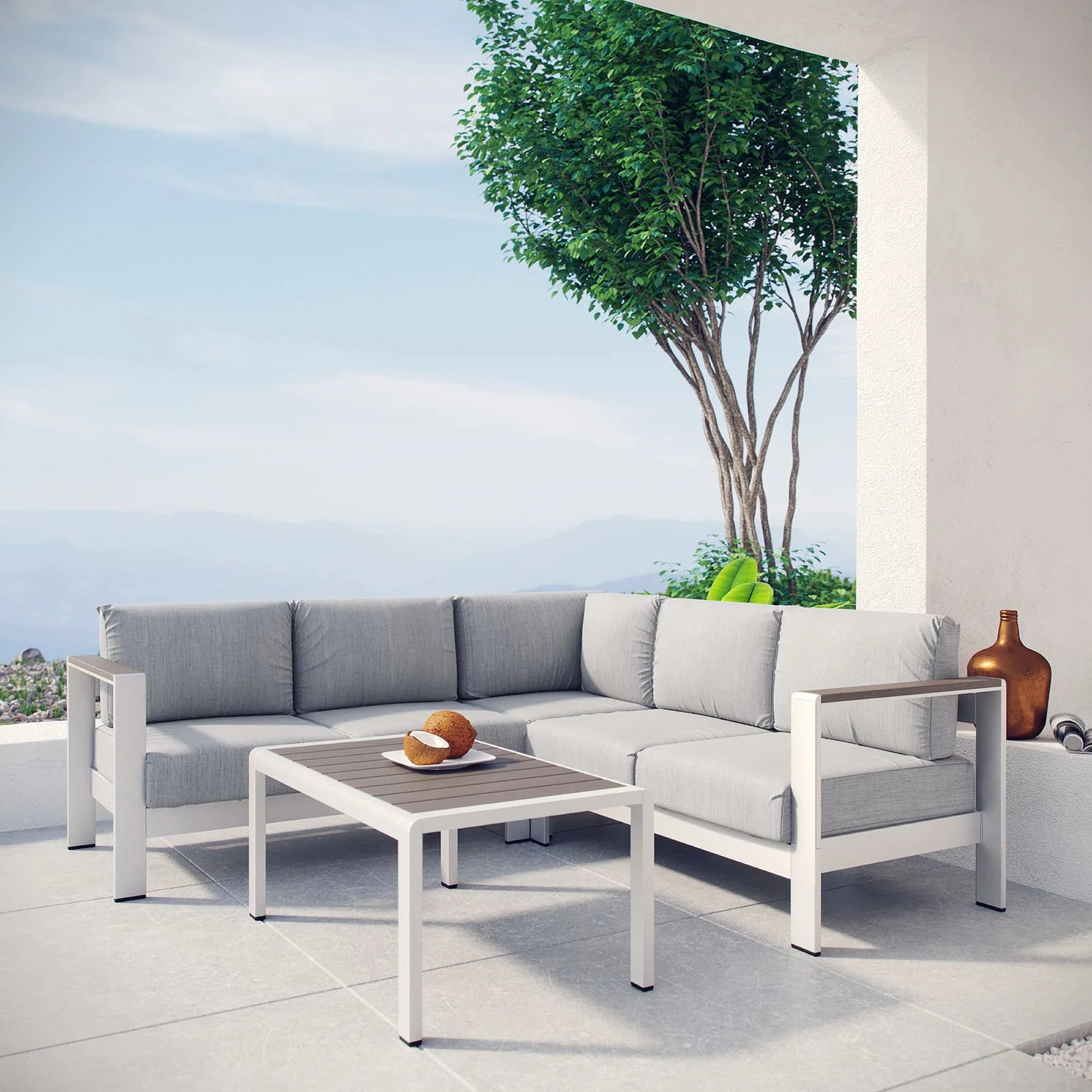 Shore 4 Piece Outdoor Aluminum Sectional Sofa