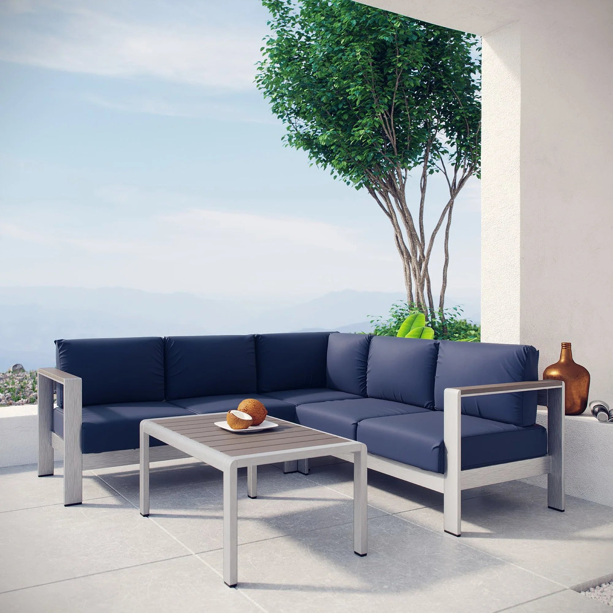 Shore 4 Piece Outdoor Aluminum Sectional Sofa