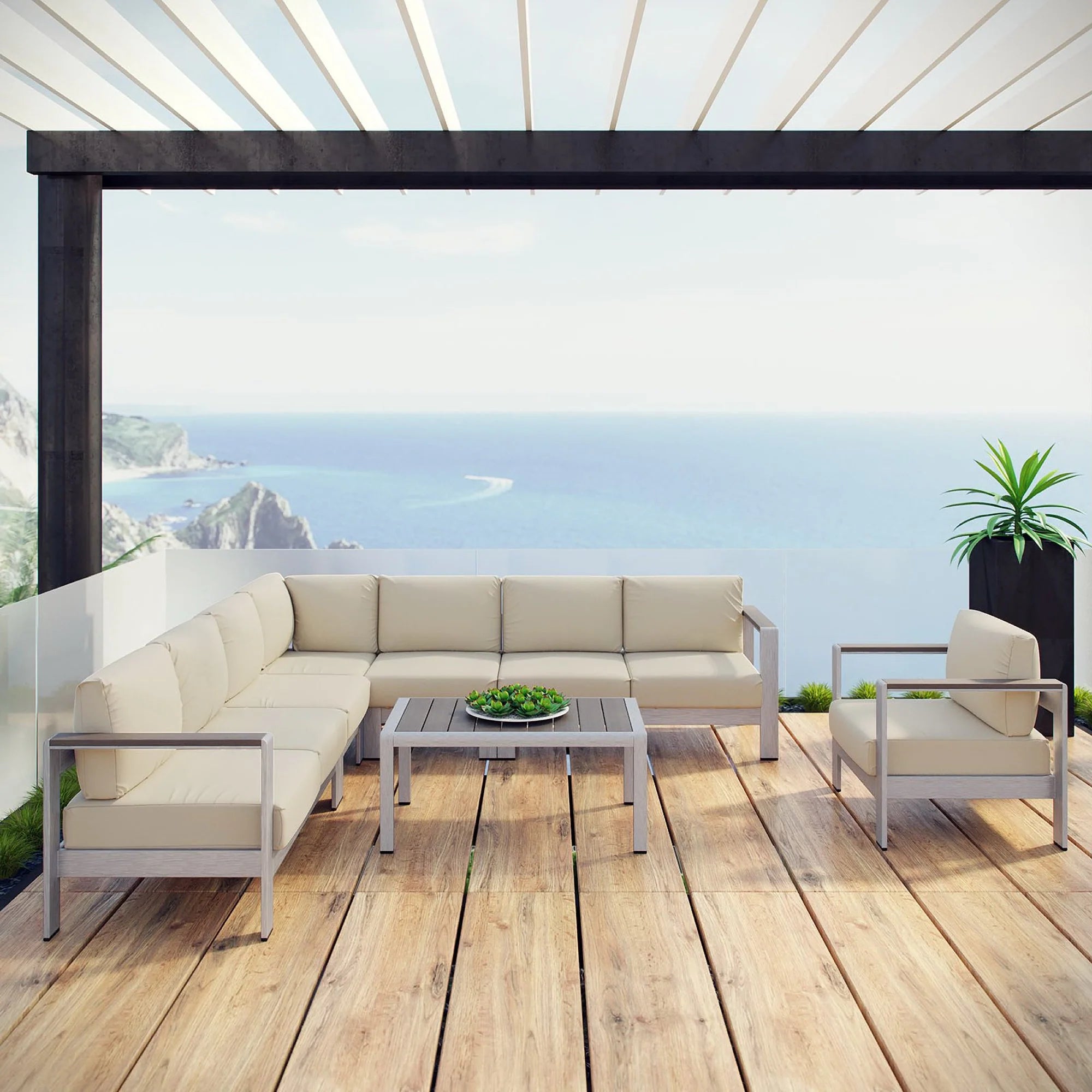 Shore 7 Piece Outdoor Aluminum Sectional Sofa Set