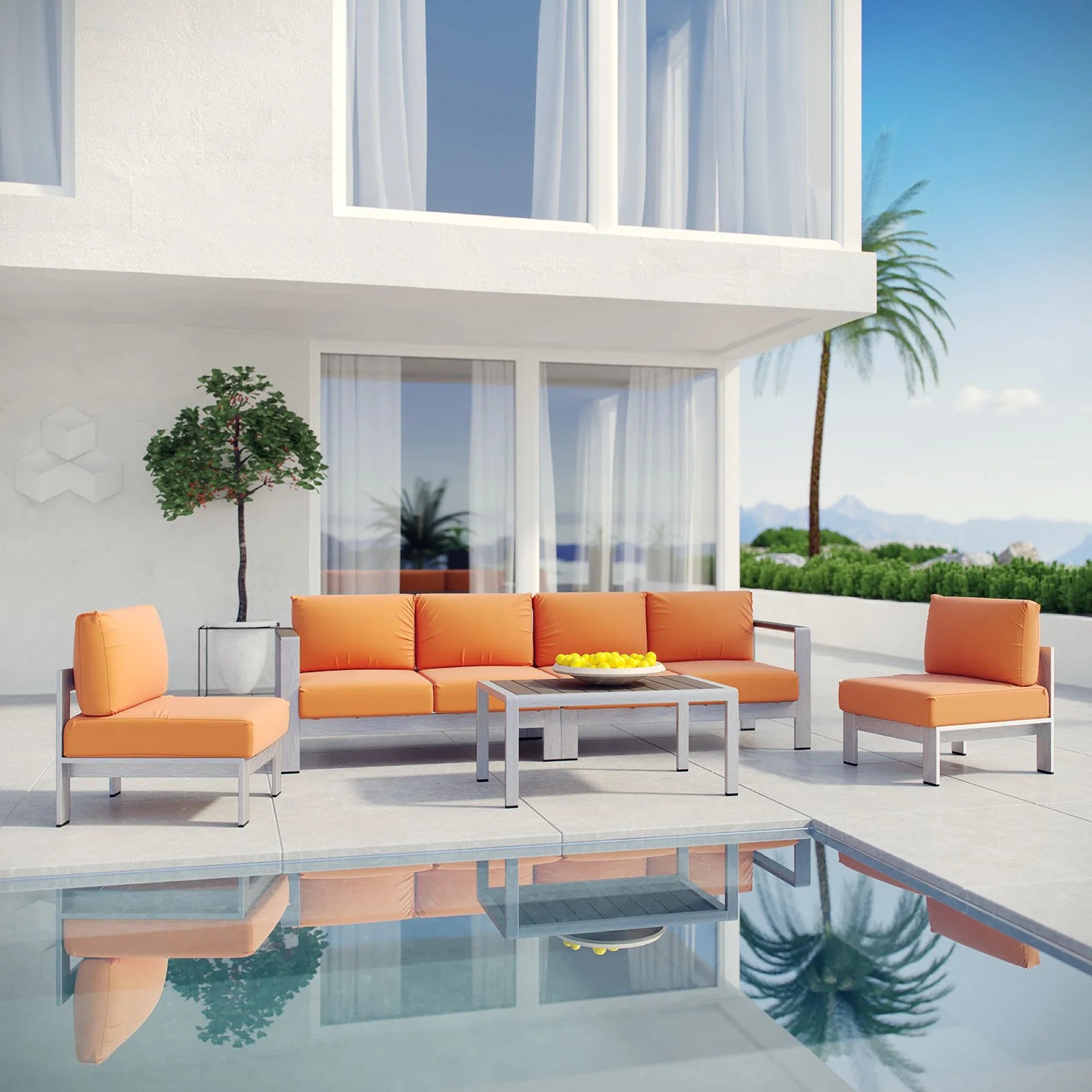 Shore 5 Piece Outdoor Aluminum Sectional Sofa Set
