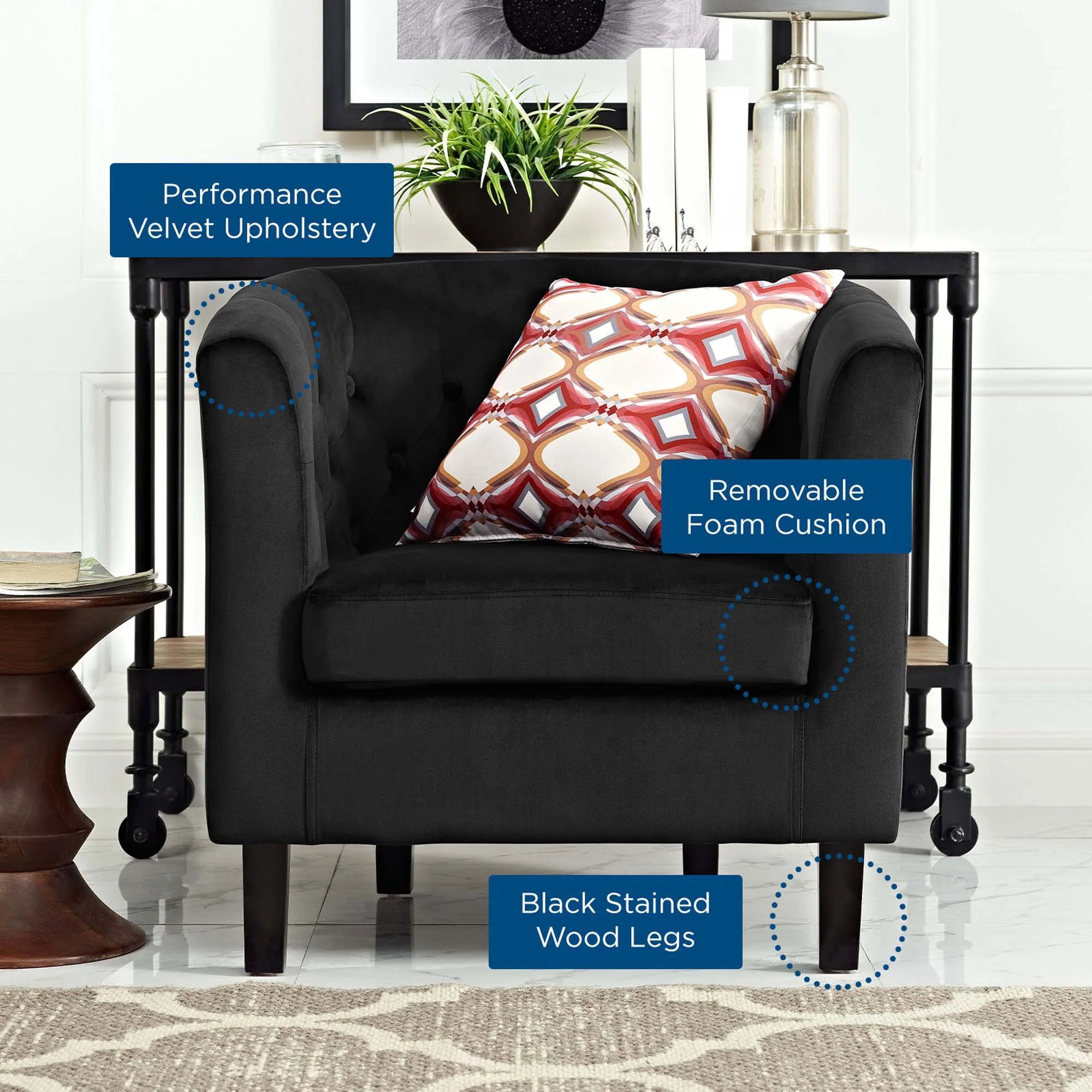 Fauteuil en velours Prospect Performance