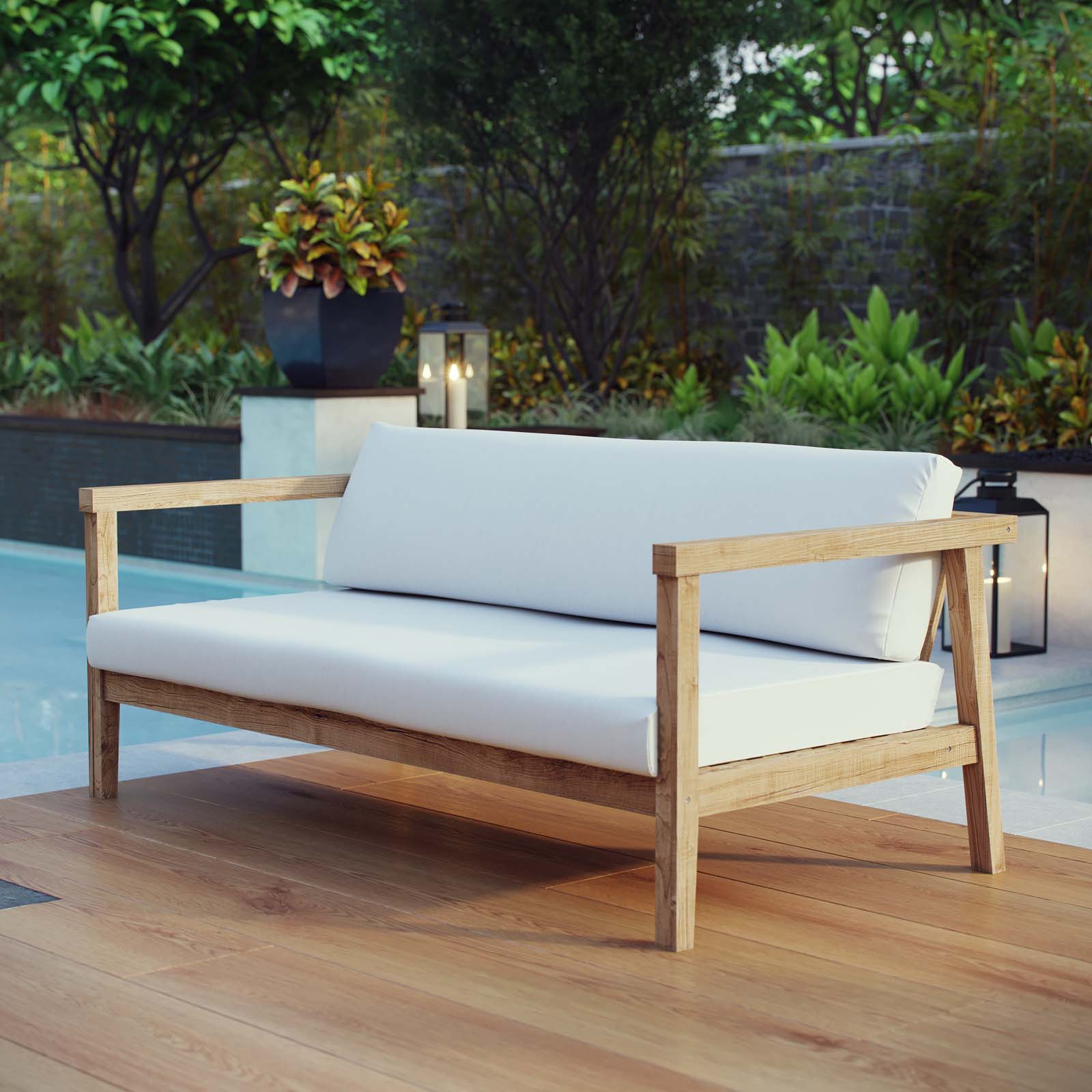 Bayport Outdoor Patio Teak Sofa in Natural White