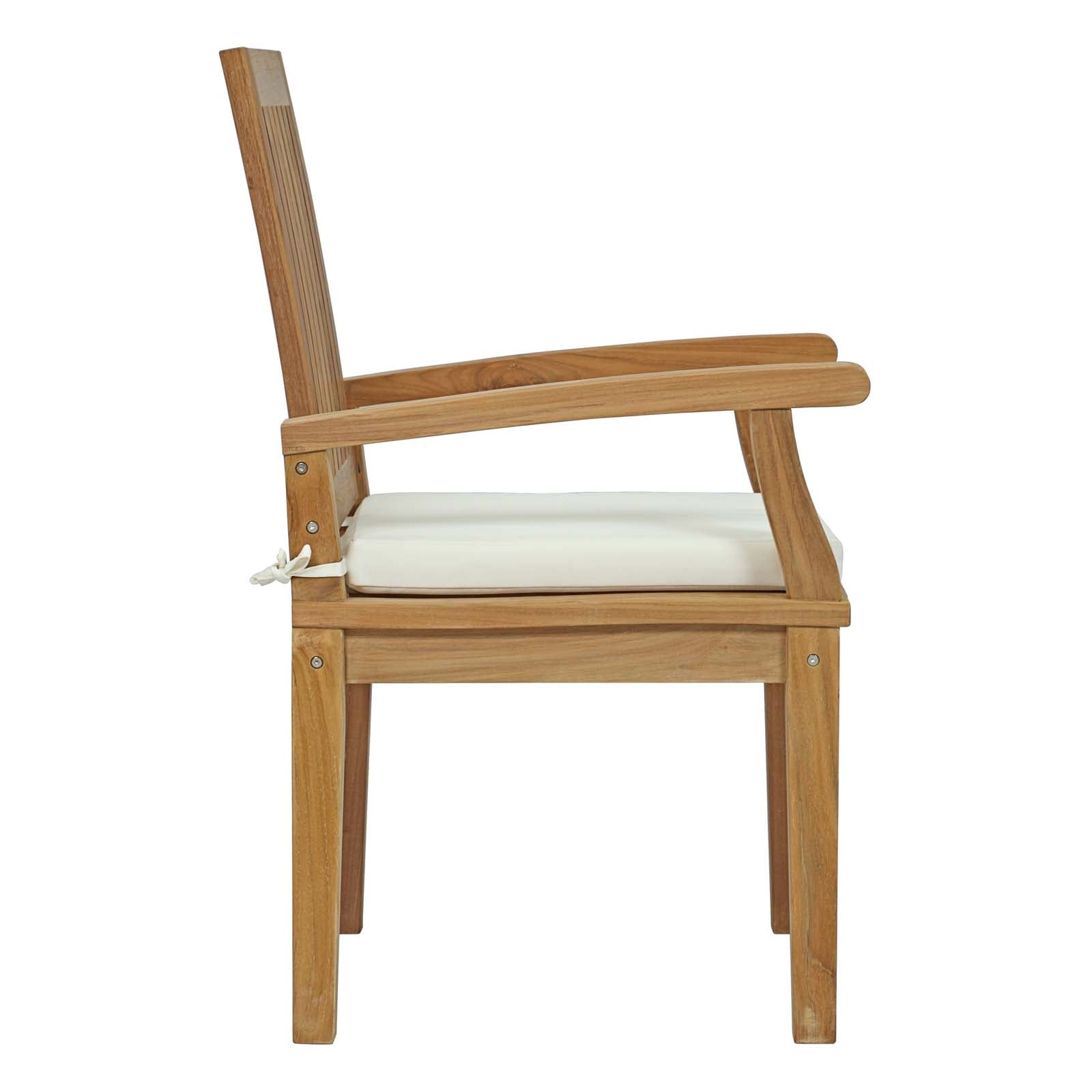 Chaise de salle à manger d'extérieur Marina en teck blanc naturel