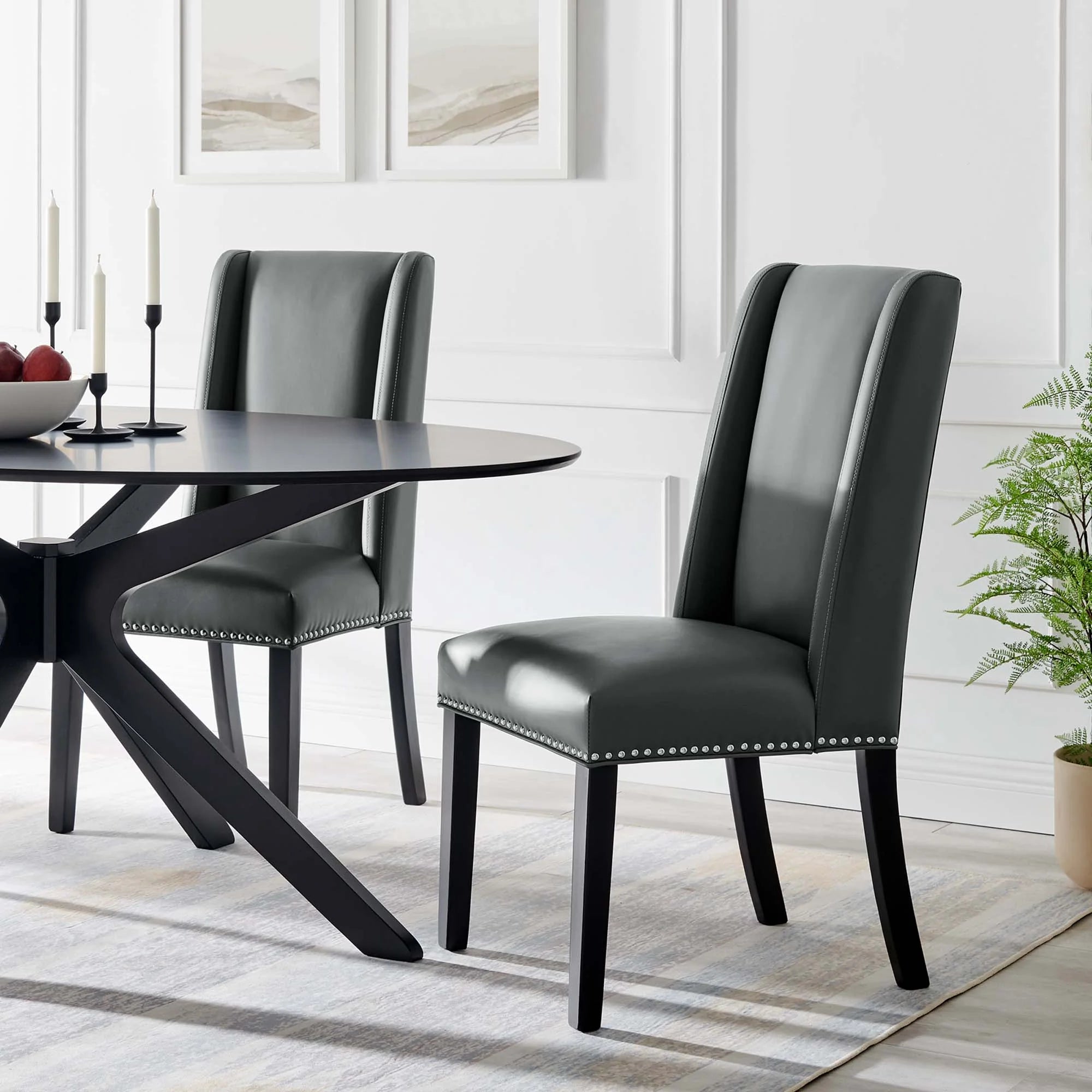 Baron Vinyl Dining Chair Set of 2 in Gray