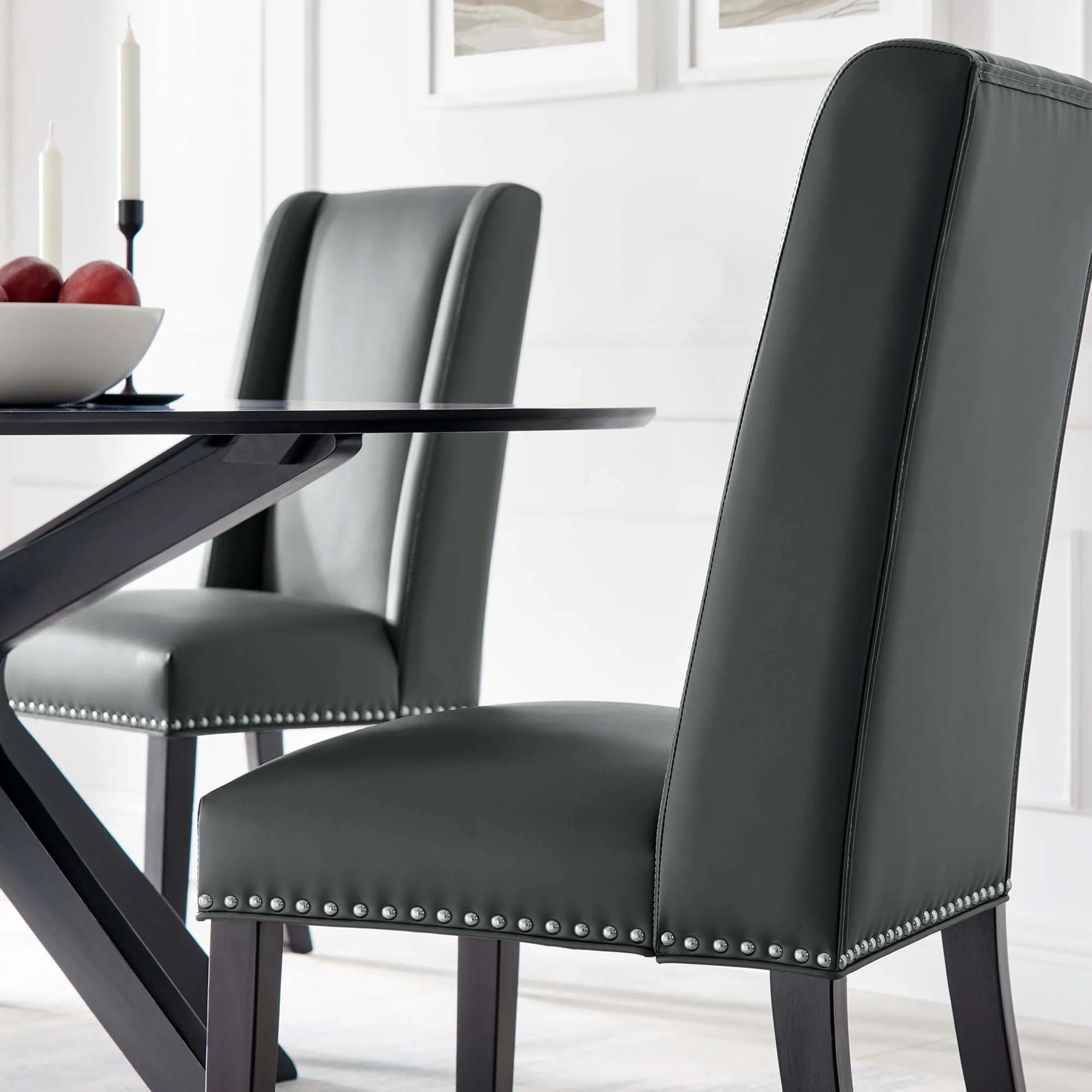 Baron Vinyl Dining Chair Set of 2 in Gray