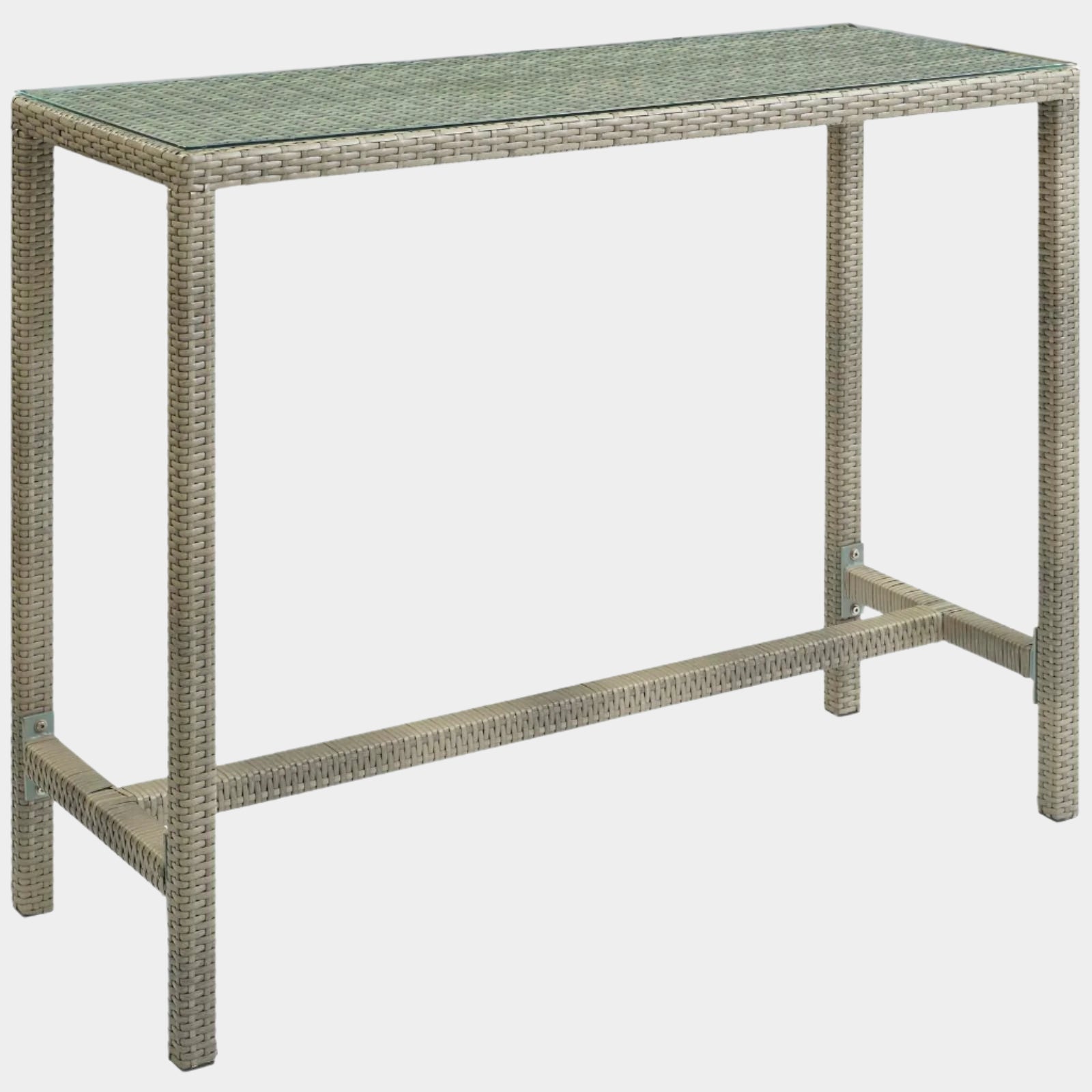 Table de bar d'extérieur en rotin et osier Conduit de grande taille, gris clair