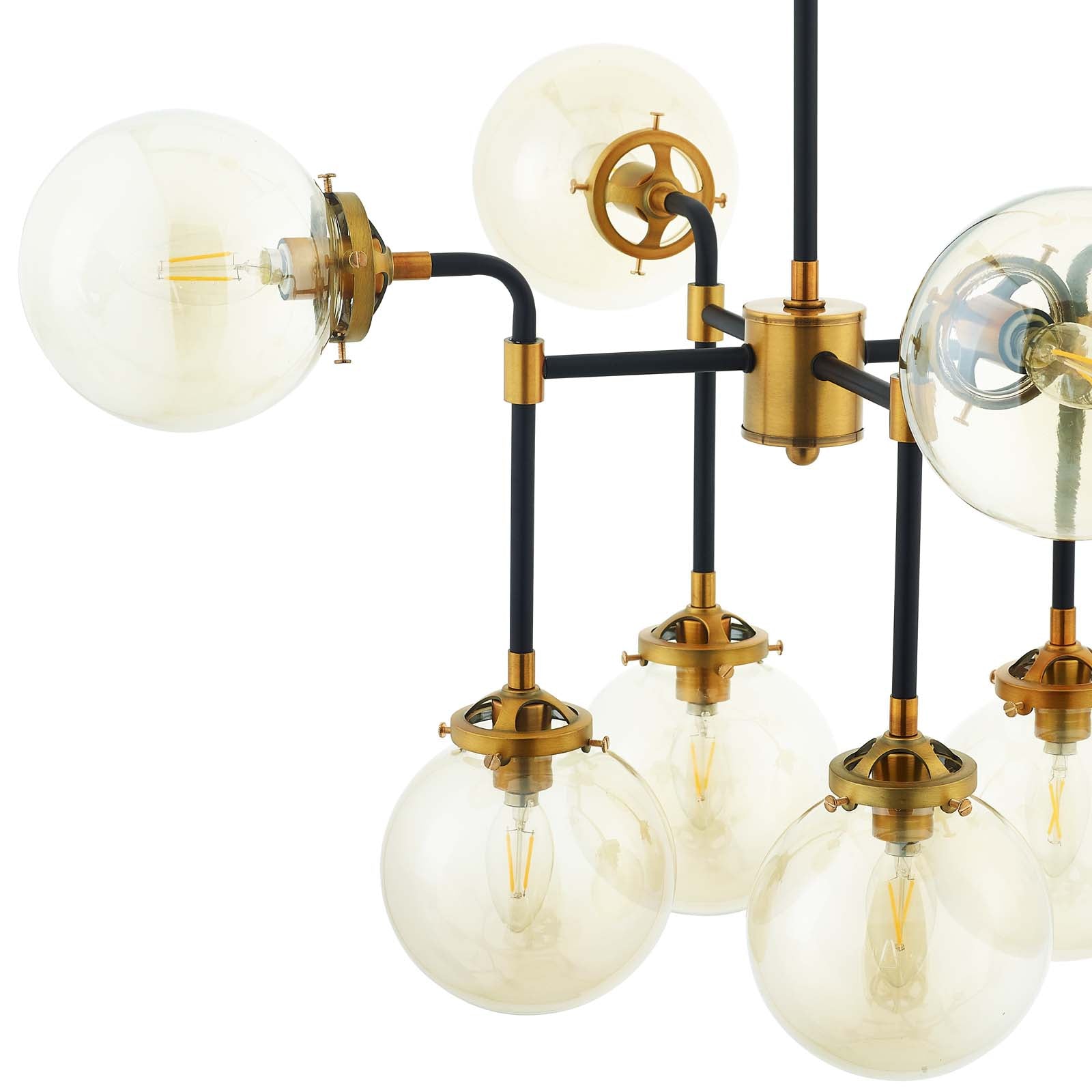 Lustre Ambition à 8 ampoules en verre ambré et laiton antique