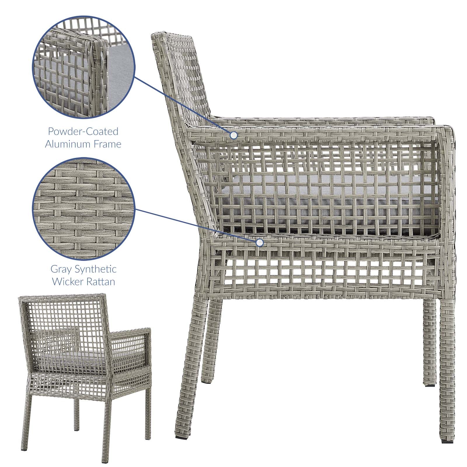 Fauteuil de salle à manger en rotin et osier pour patio extérieur Aura