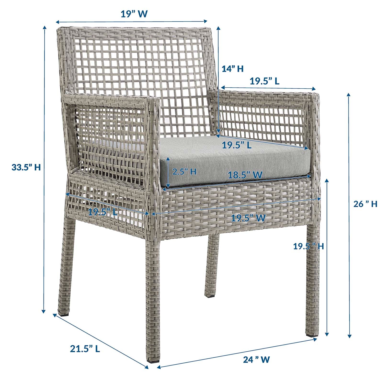 Fauteuil de salle à manger en rotin et osier pour patio extérieur Aura