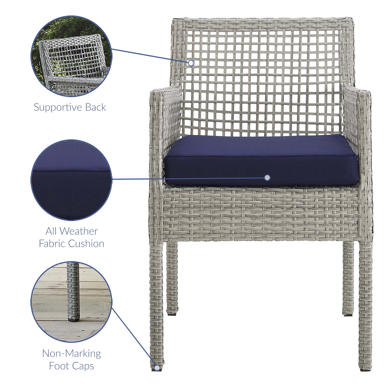 Fauteuil de salle à manger en rotin et osier pour patio extérieur Aura