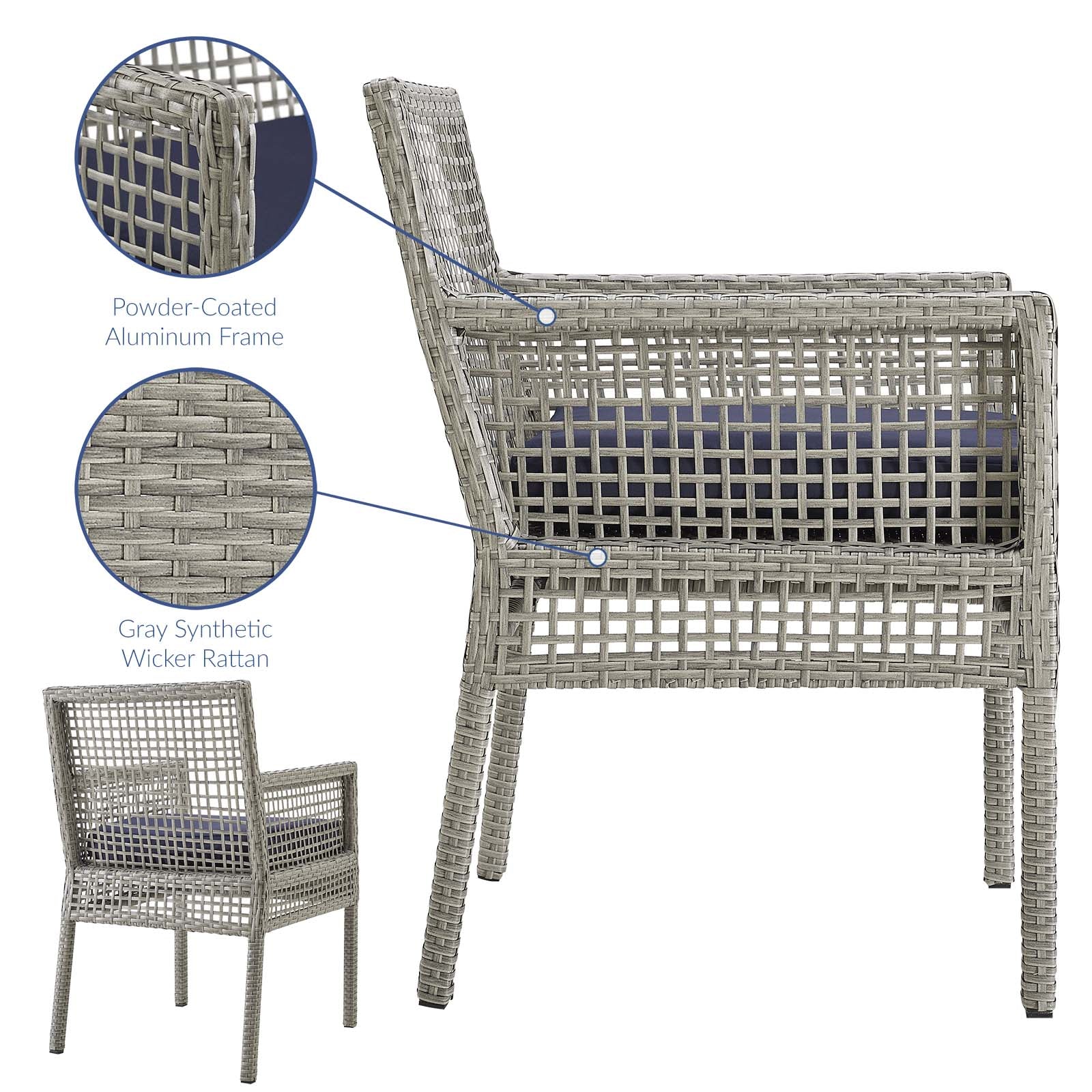 Fauteuil de salle à manger en rotin et osier pour patio extérieur Aura