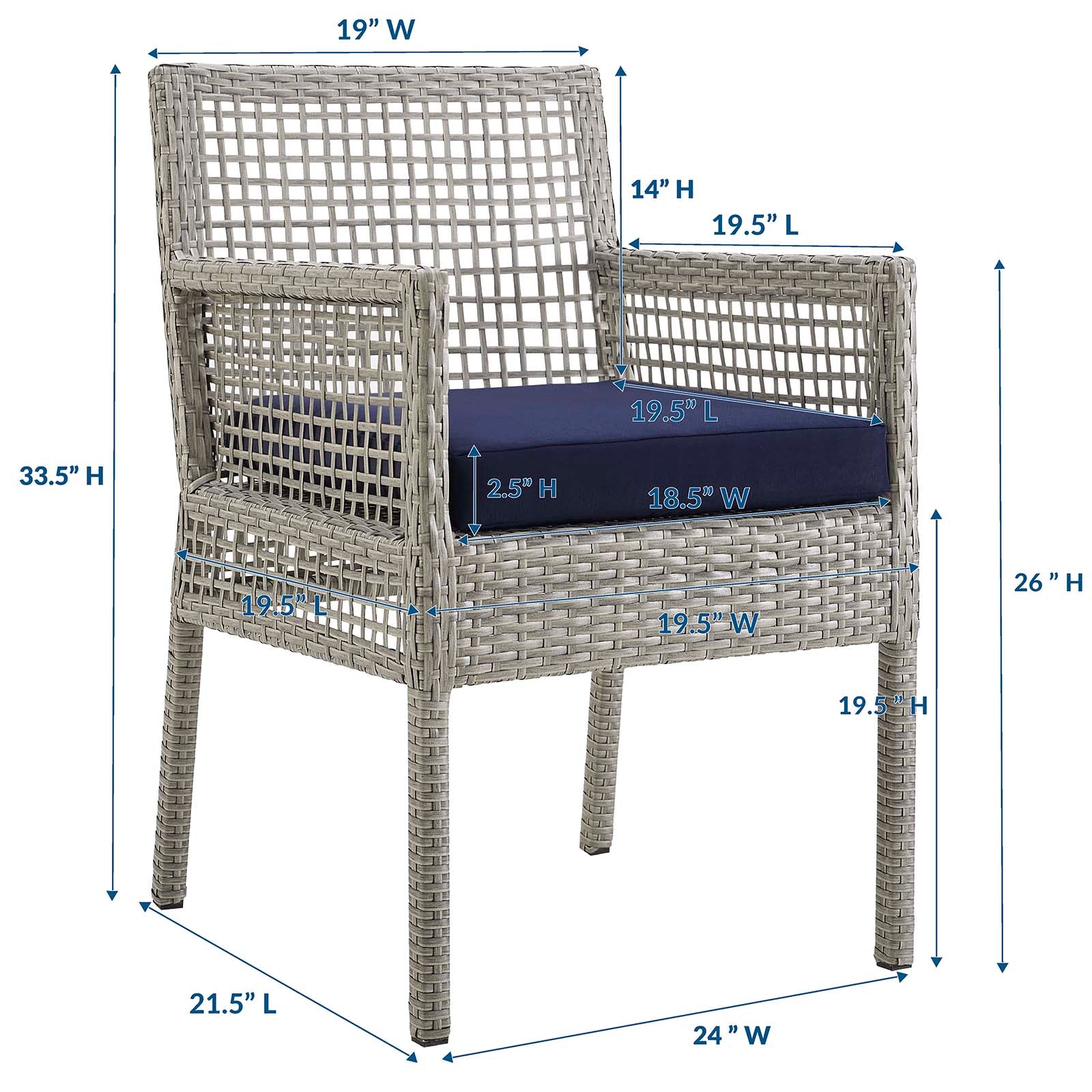 Fauteuil de salle à manger en rotin et osier pour patio extérieur Aura