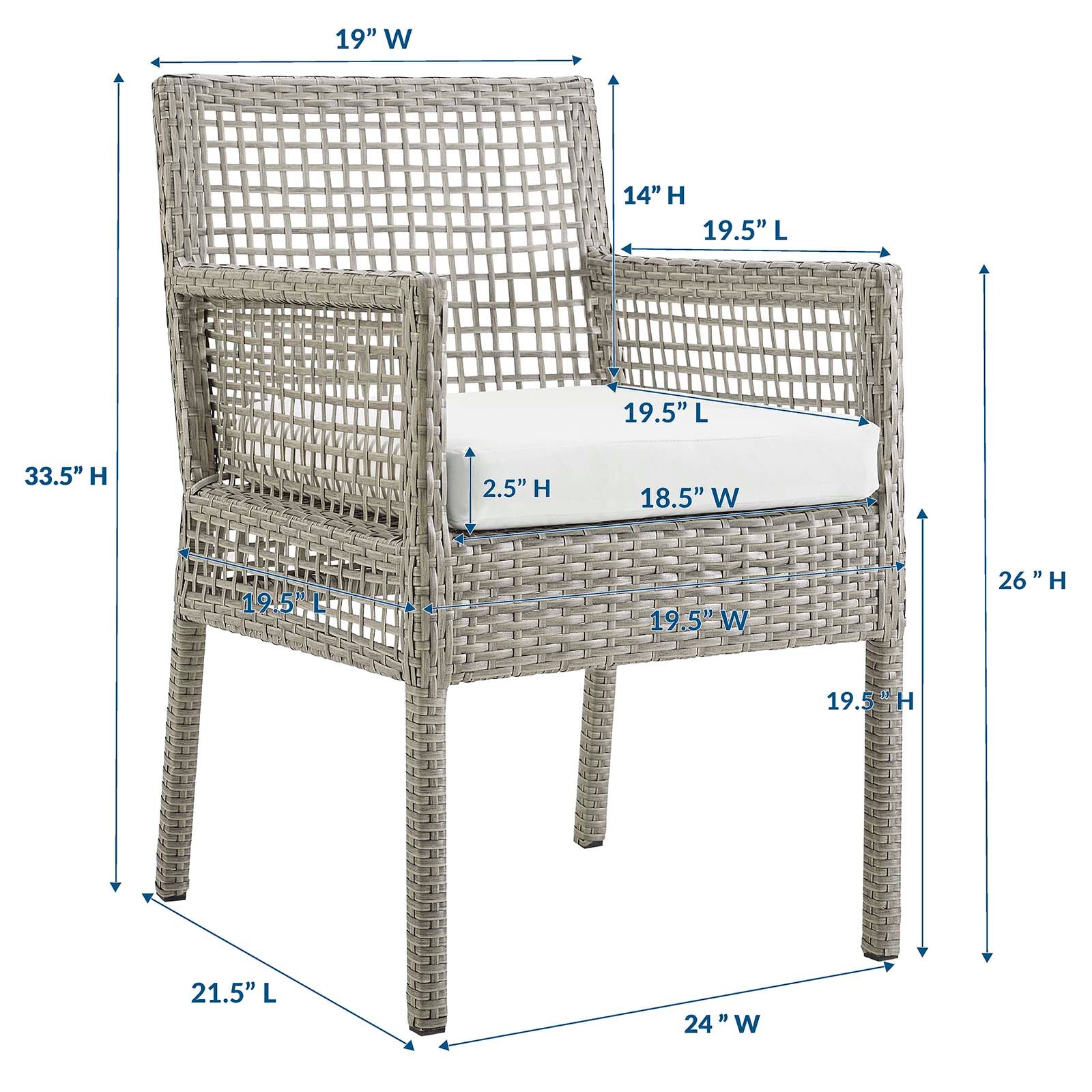 Fauteuil de salle à manger en rotin et osier pour patio extérieur Aura