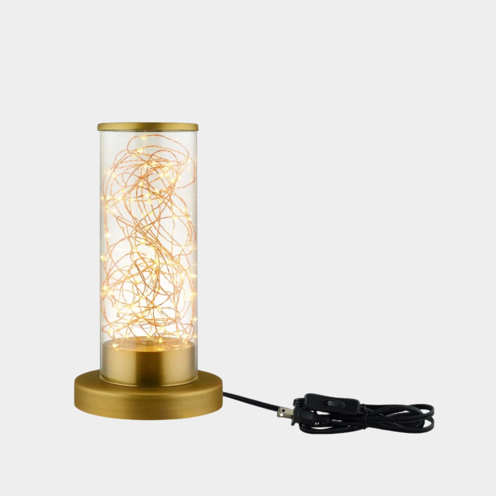 Lampe de table cylindrique en verre transparent et laiton Adore