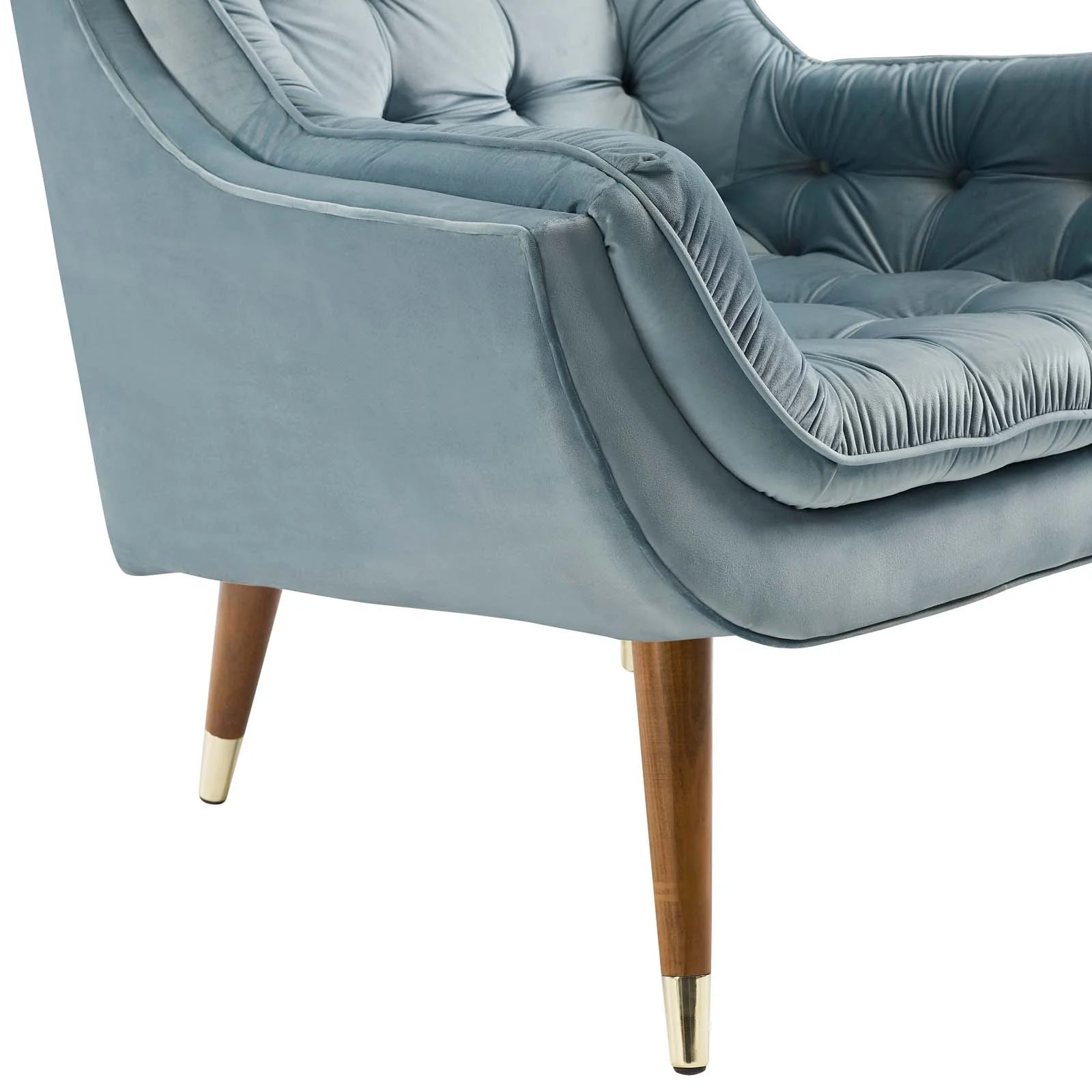 Fauteuil de salon en velours capitonné avec boutons suggérés