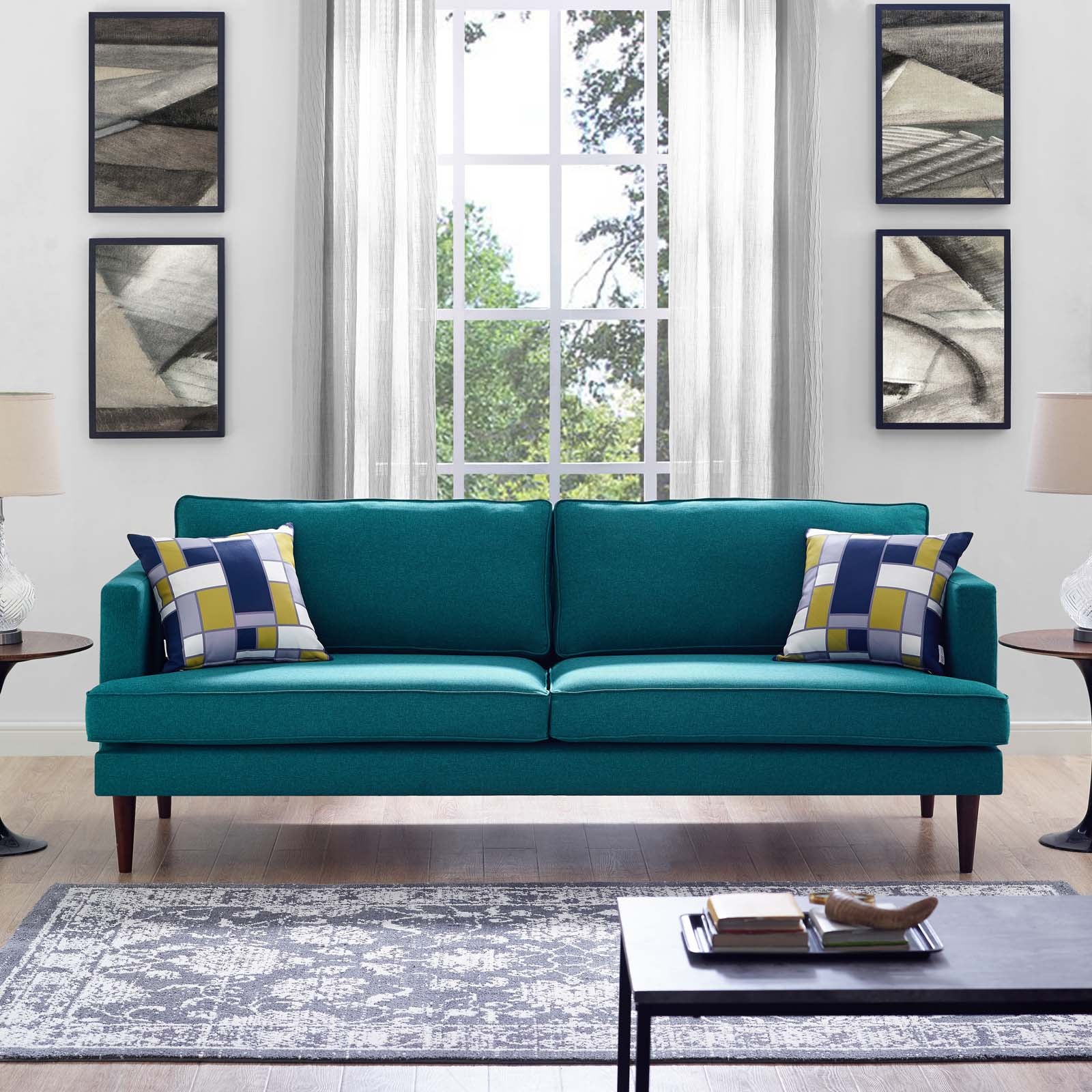 Agile Upholstered Fabric Sofa in Teal