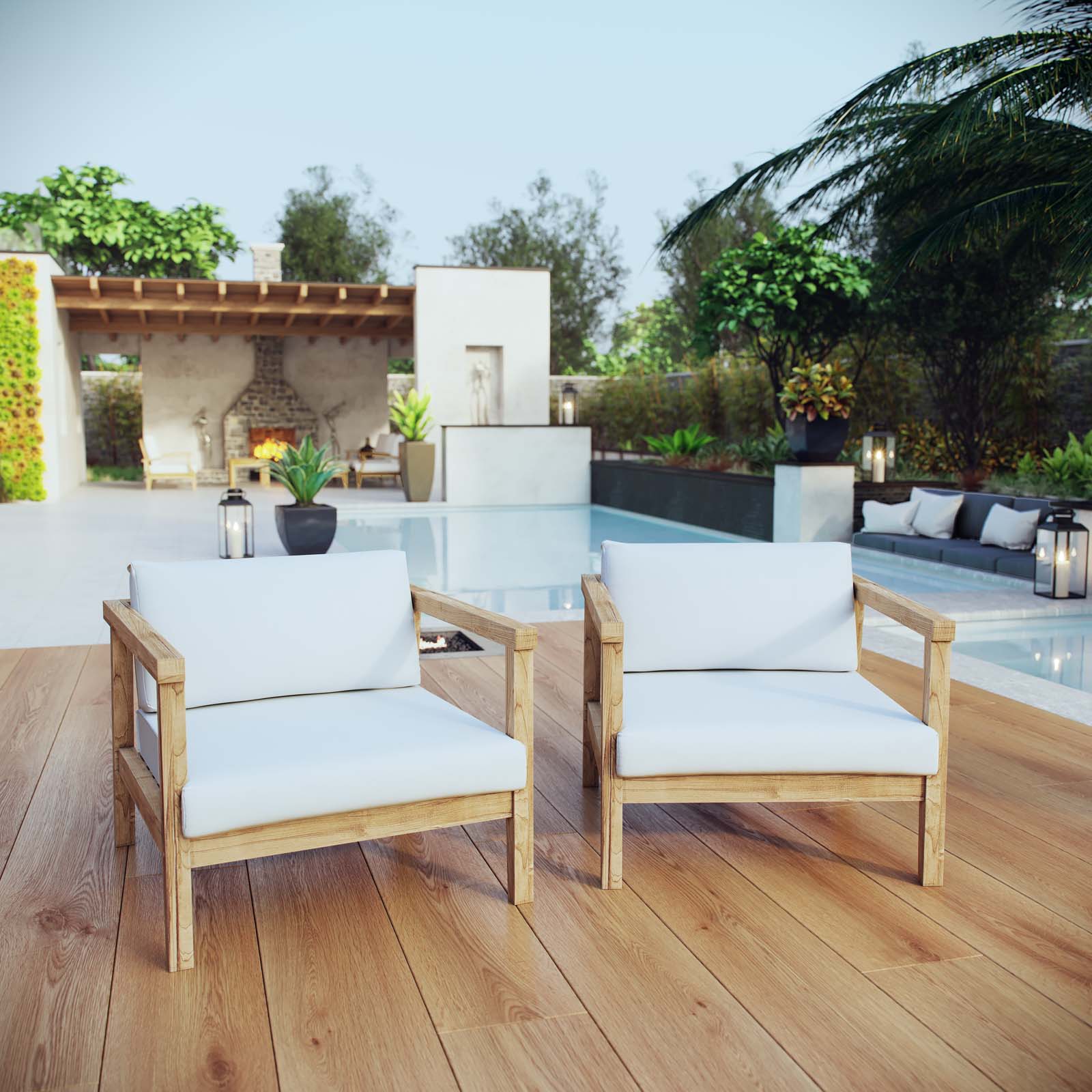 Bayport 2 Piece Outdoor Patio Teak Set in Natural White