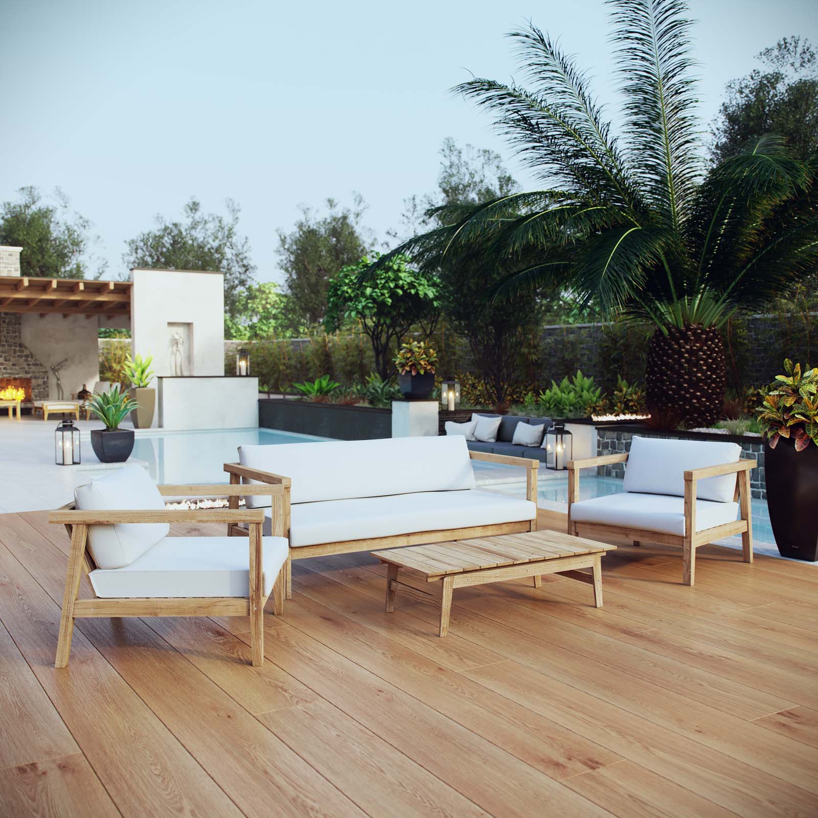 Bayport 4 Piece Outdoor Patio Teak Set in Natural White