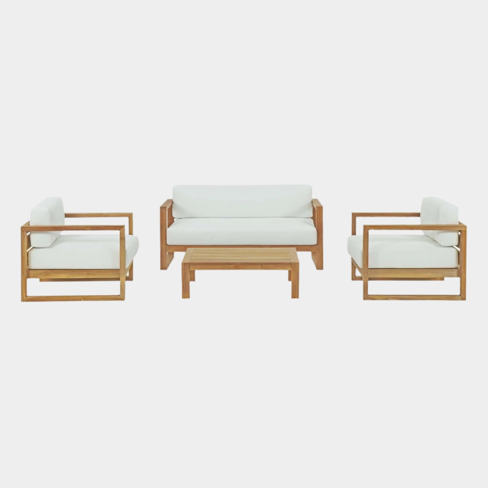 Upland 4 Piece Outdoor Patio Teak Set in Natural White